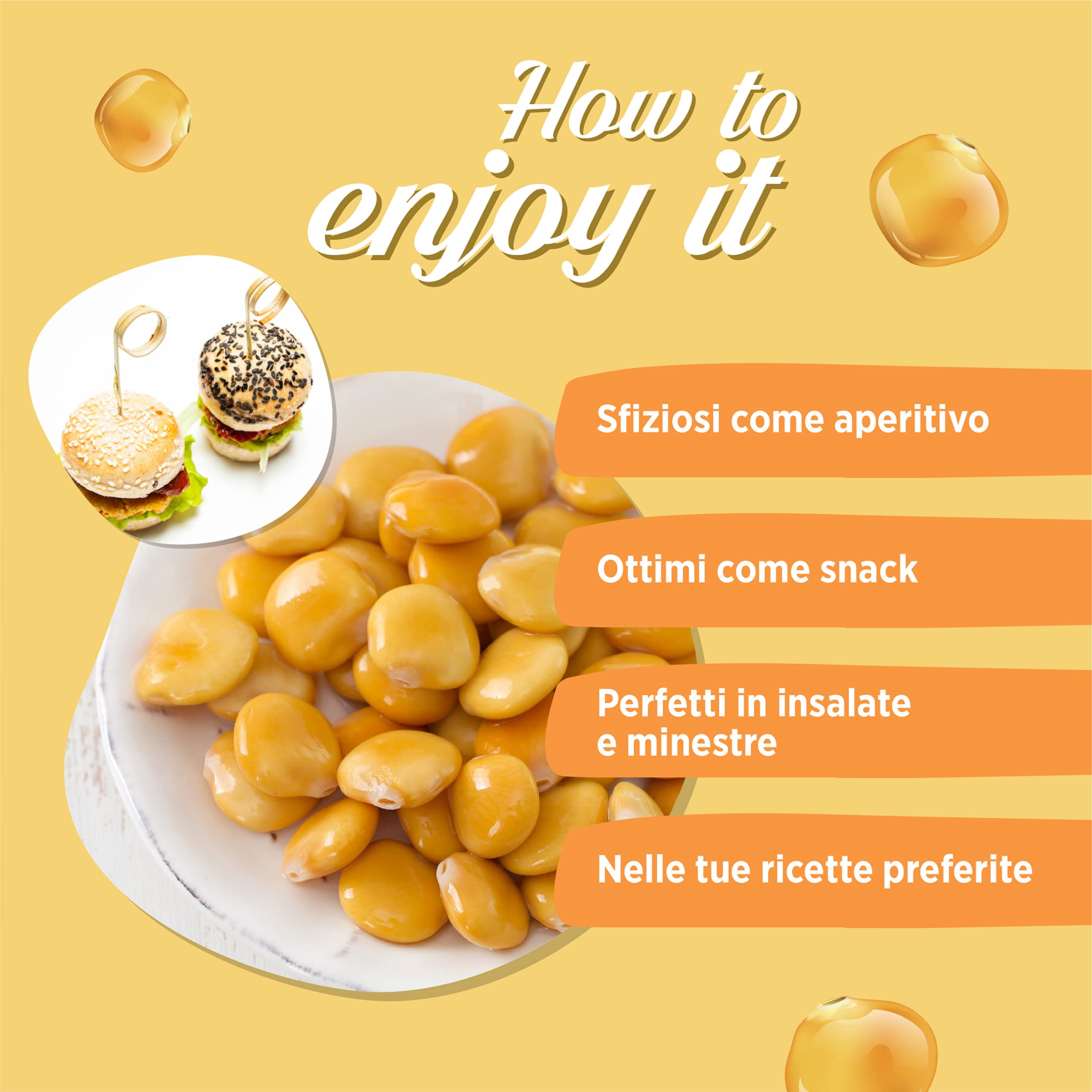 MADAMA OLIVA, Lupini in Salamoia, Ottimo Snack per Aperitivi, Ideale per le Insalate Miste e nelle Minestre, 100% Made in Italy, Box da 7 Vasi in Vetro da 320 gr