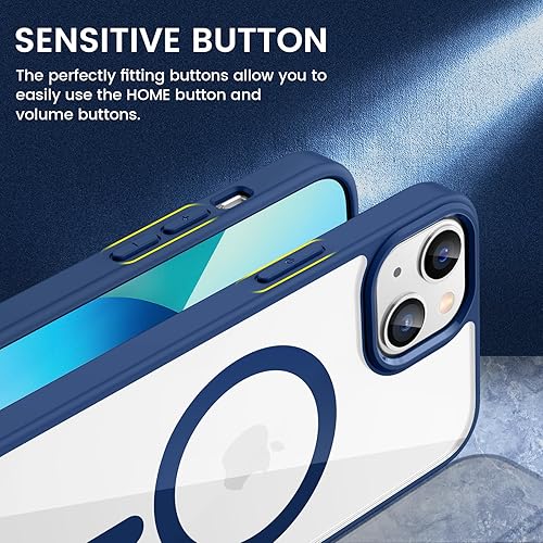 Miniatura 8 de VEGO Funda magnética para iPhone 13 y iPhone 14 compatible con MagSafe, parte trasera de policarbonato duro transparente + marco de TPU suave,