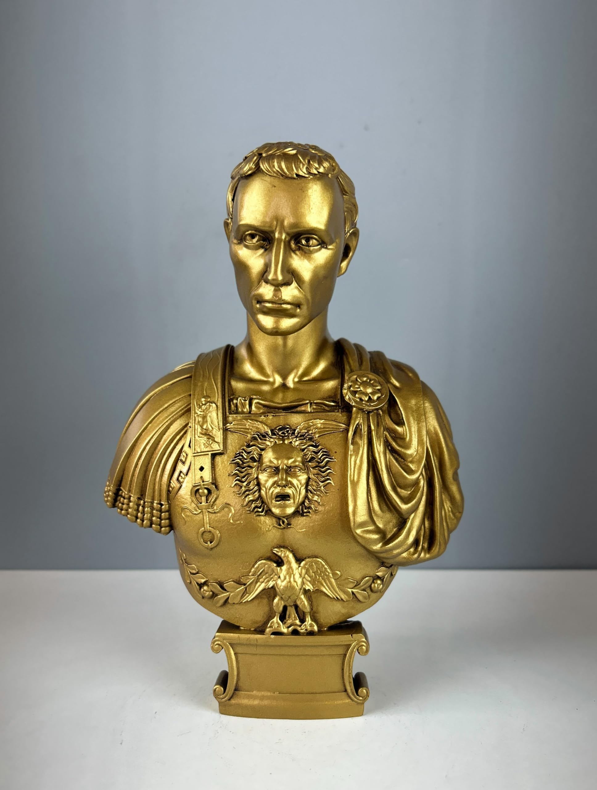 Statue de buste de Jules César - 25 cm - Statue grecque de décoration - Sculpture artistique (doré)
