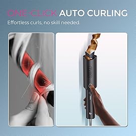 TYMO Automatic Rotating Curling Iron - TYMO CURLPRO Beach Waves Curling Wand, Portable Hair Curler, 500 Million Ionic, Dual Voltage & Lightweight for Travel, Ceramic Coating, 1 1/4 Inch, Metallic Gray