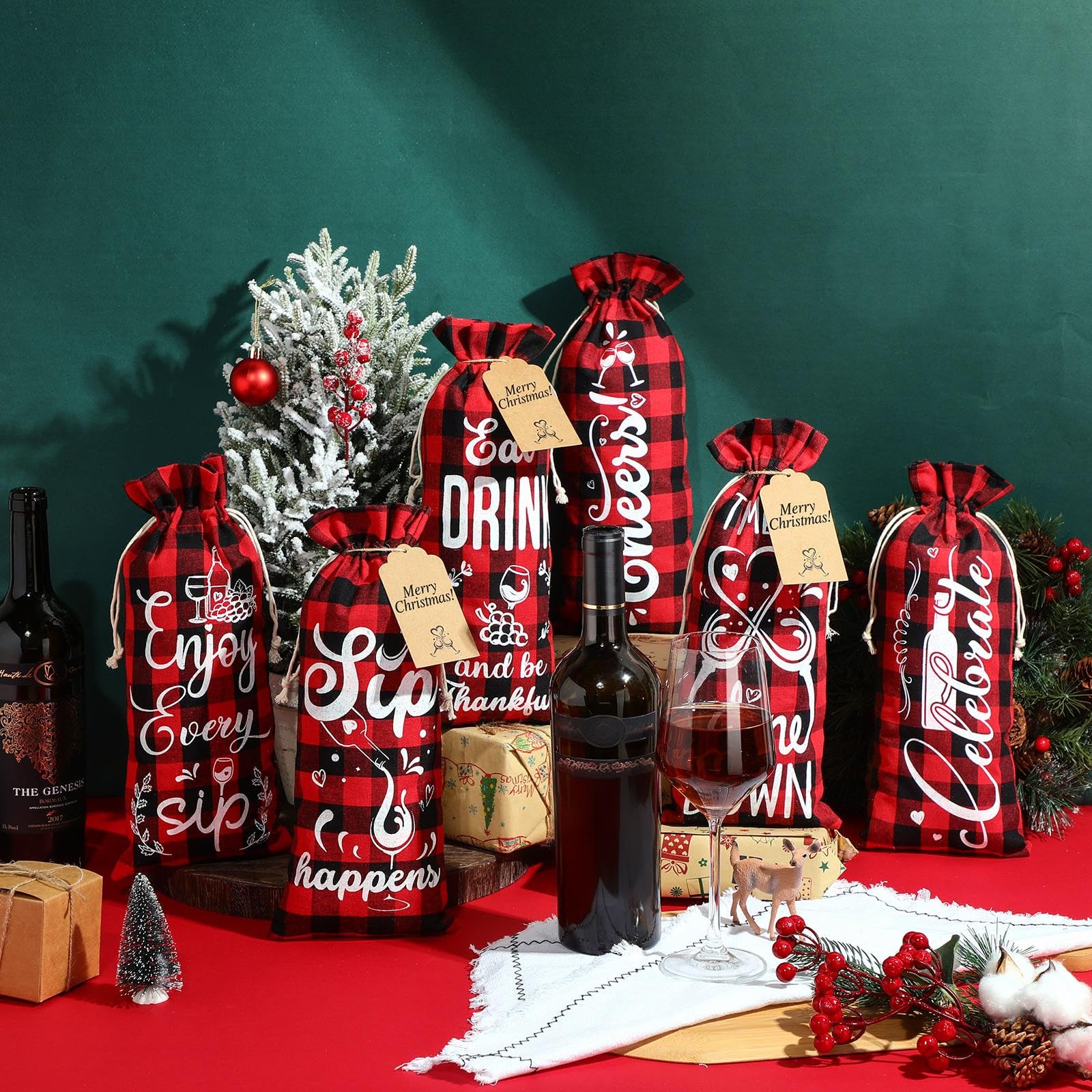 Pure Dark Green Wine Bag, Burlap Wine Bags For Wine Bottles Gifts, Simple Solid Color Liquor Bag With Tags, Reusable Wine Carrier For Travel/Bridal Shower/Wedding 10Pcs - View #10