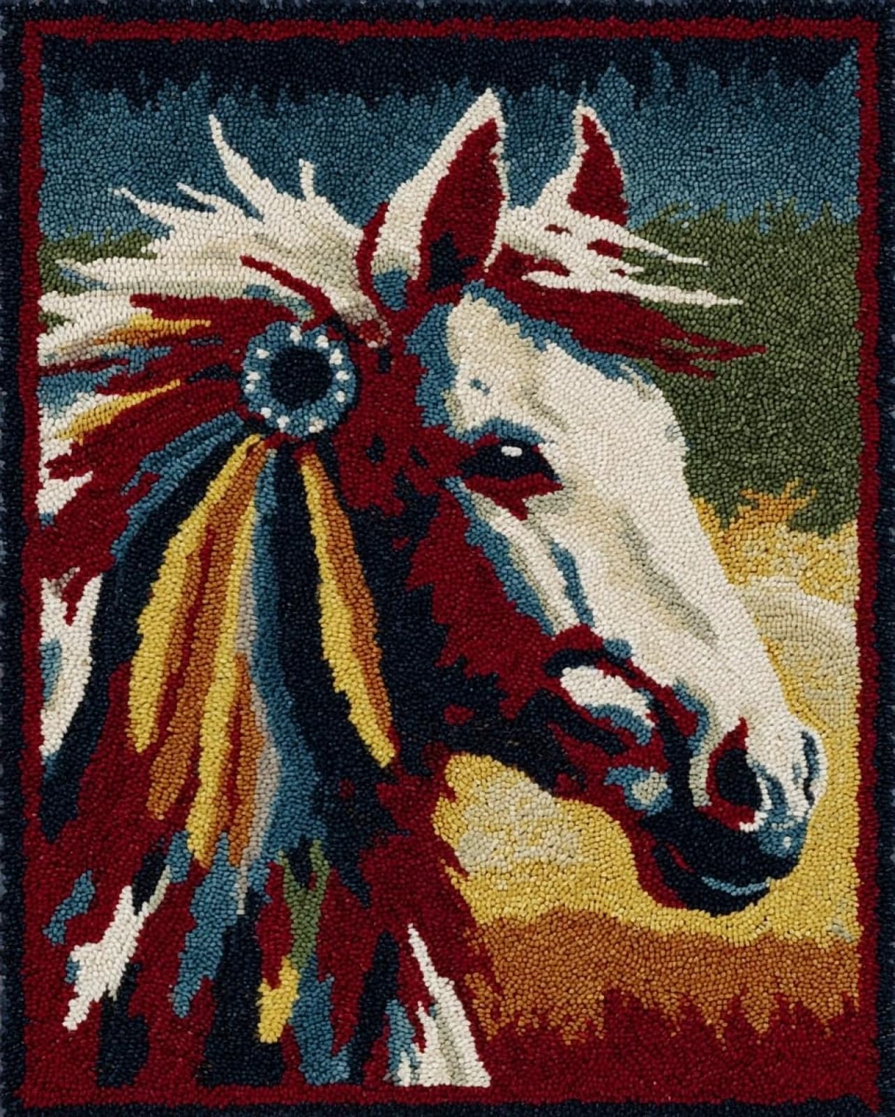 Wallphantom Latch Hook Rug Kit for Adults,Indian Horse