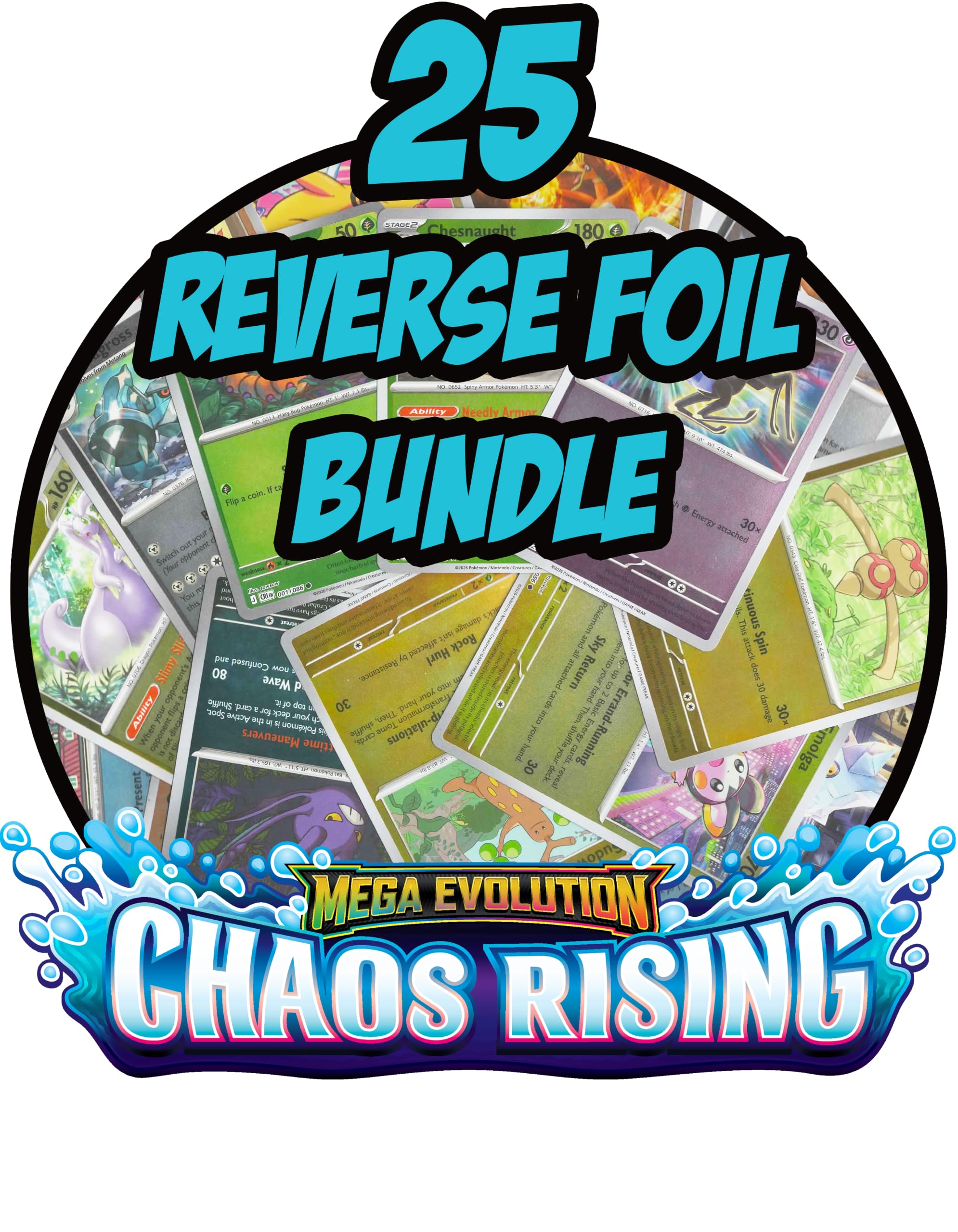 Chaos Rising - 25 Reverse Foil Pokemon Card Lot – x25 – Randomly Selected (No Duplicate Per Lot)