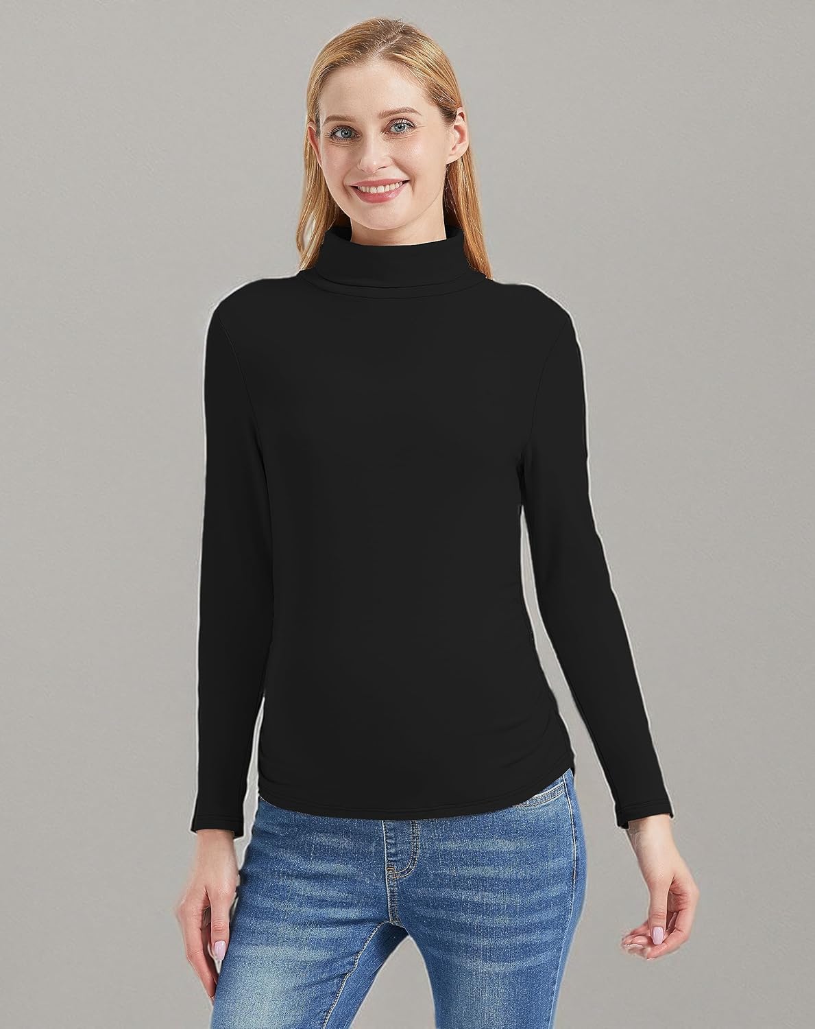 Foucome Maternity Turtleneck Long Sleeve Shirts Fleece Lined Basic Layering Slim Fit Pregnancy Thermal Underwear Tops (Black, S) - Image 7