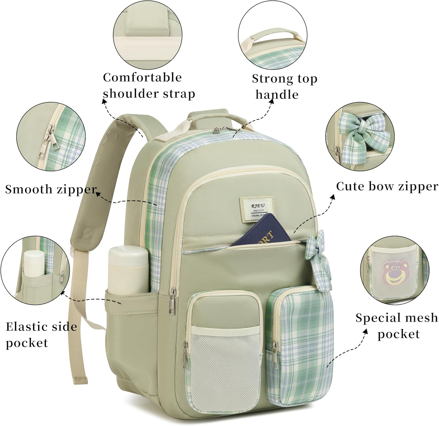 Girls School Backpack,Laptop Backpack for Teens Aesthetic Bookbag for Middle High School Students,Mochila para Niñas（Green）