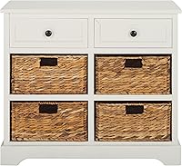Safavieh Newburgh Distressed Cream 6-Drawer Wicker Basket Storage Unit - Solid Pine Wood, No Assembly, 29x13x27.6"