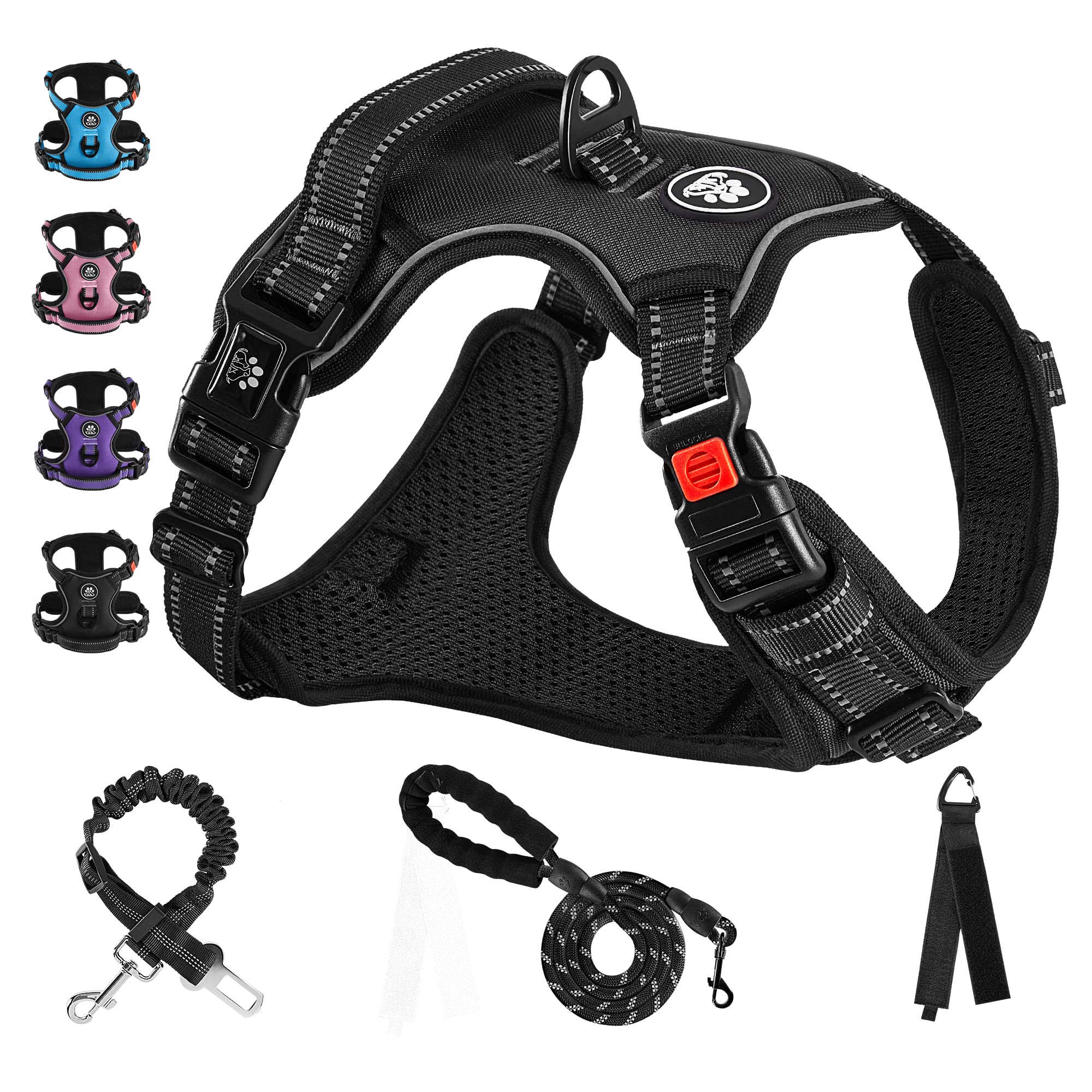 NESTROAD No Pull Dog Harness,Adjustable Oxford Dog Vest Harness with Leash,Reflective No-Choke Pet Harness with Easy Control Soft Handle for Large Dogs(X-Large,Black)