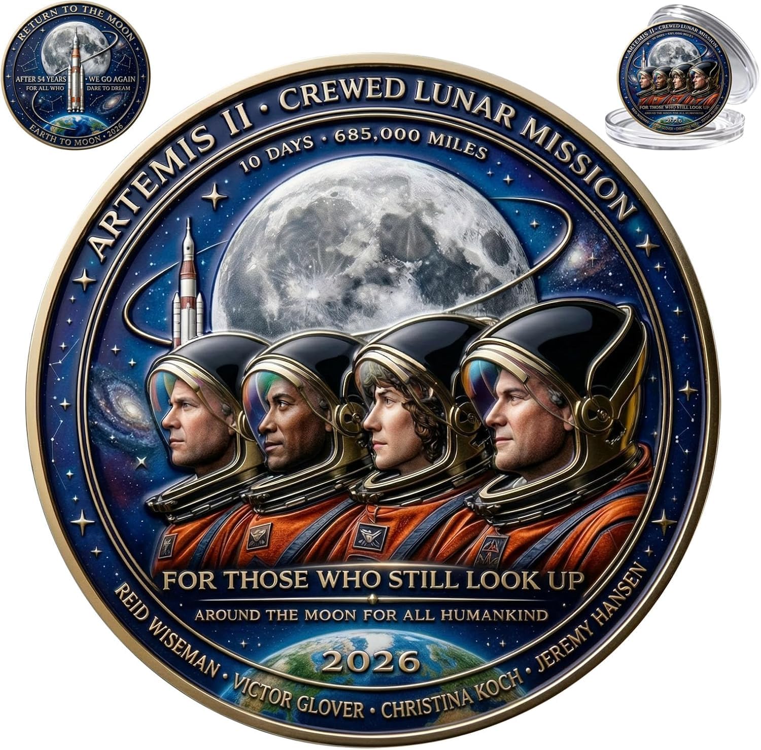 Artemis II Lunar Mission Commemorative Coin, 3D Printed Double-Sided Space Collectible Souvenir, Around The Moon Display Keepsake Gift for Astronomy Enthusiasts and Collectors (A 1PCS)