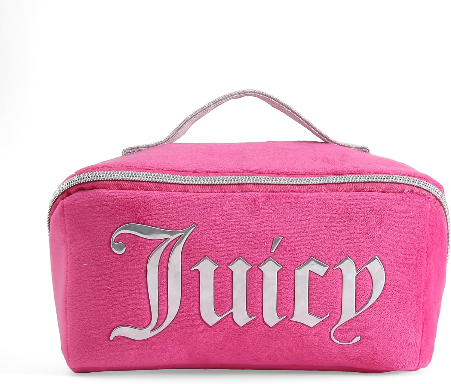 Juicy Couture Hot Pink Makeup Bag Cosmetics Organizer Travel Essentials Diagonal Loaf Velour Large Logo
