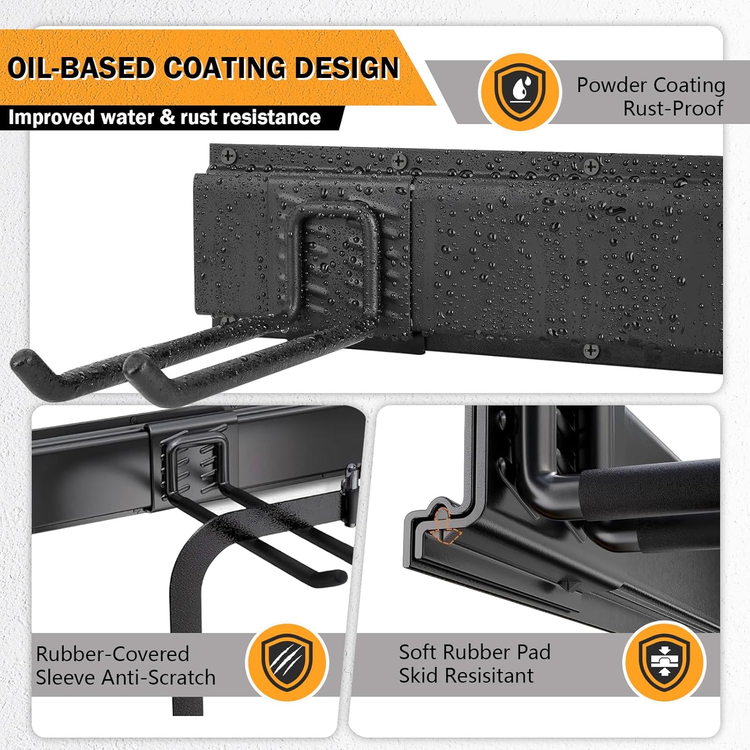 9 Pack Wall Mount Tool Storage Rack, Heavy Duty Garage Storage Tool Organizer, Garden Tool Wall Hooks and Hangers, Hold Up to 350lbs Black