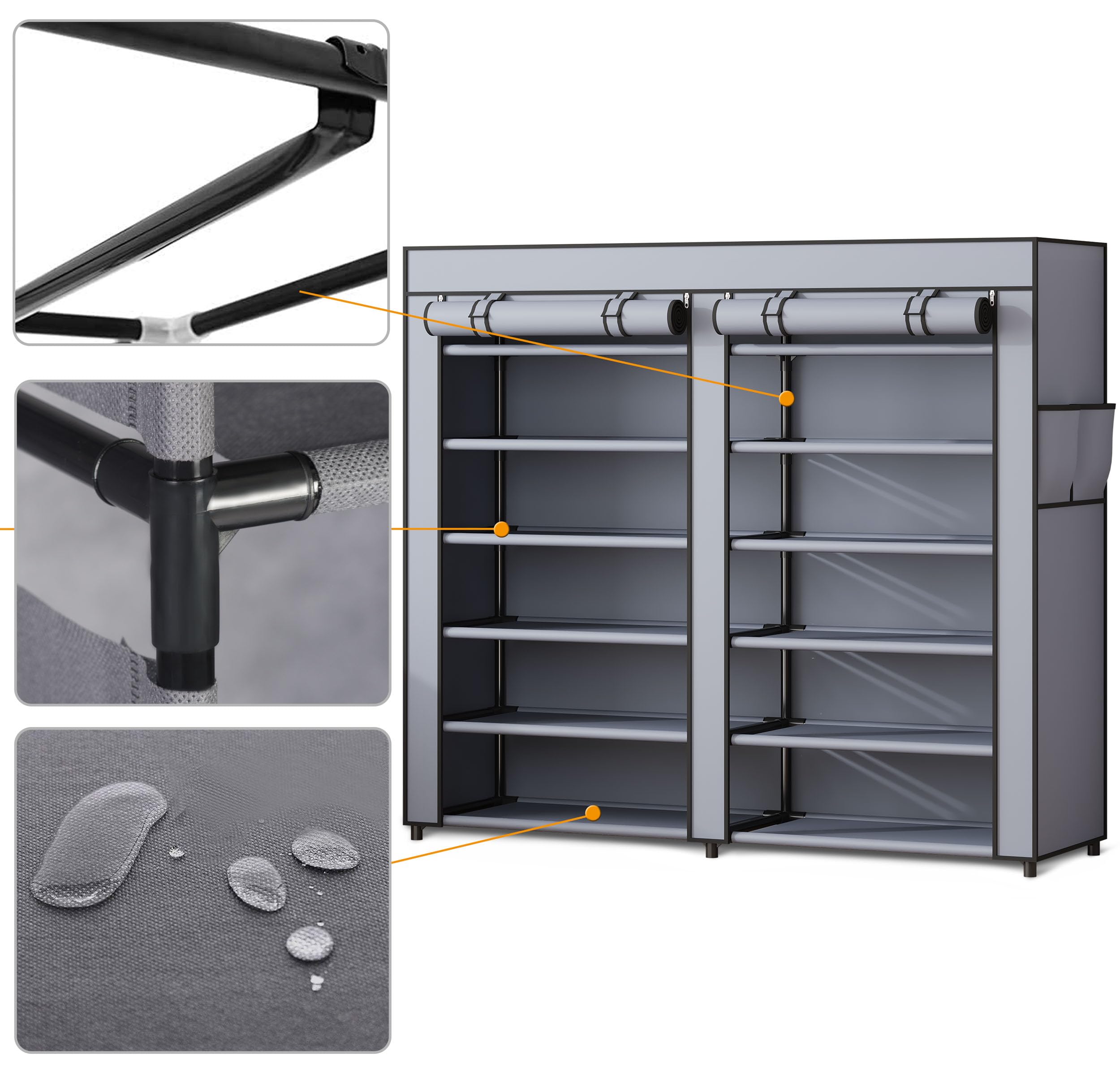 Armoire en Tissu Pliable Stable à 12 étagères avec revêtement canapé et Structure en Acier 120 x 30 x 110 cm Graphite
