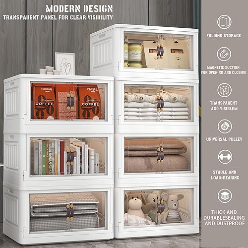 Miniatura 5 de Paquete de 4 contenedores de almacenamiento plegables con tapas, contenedores de almacenamiento plegables de 23 galones con puertas y ruedas, cajas