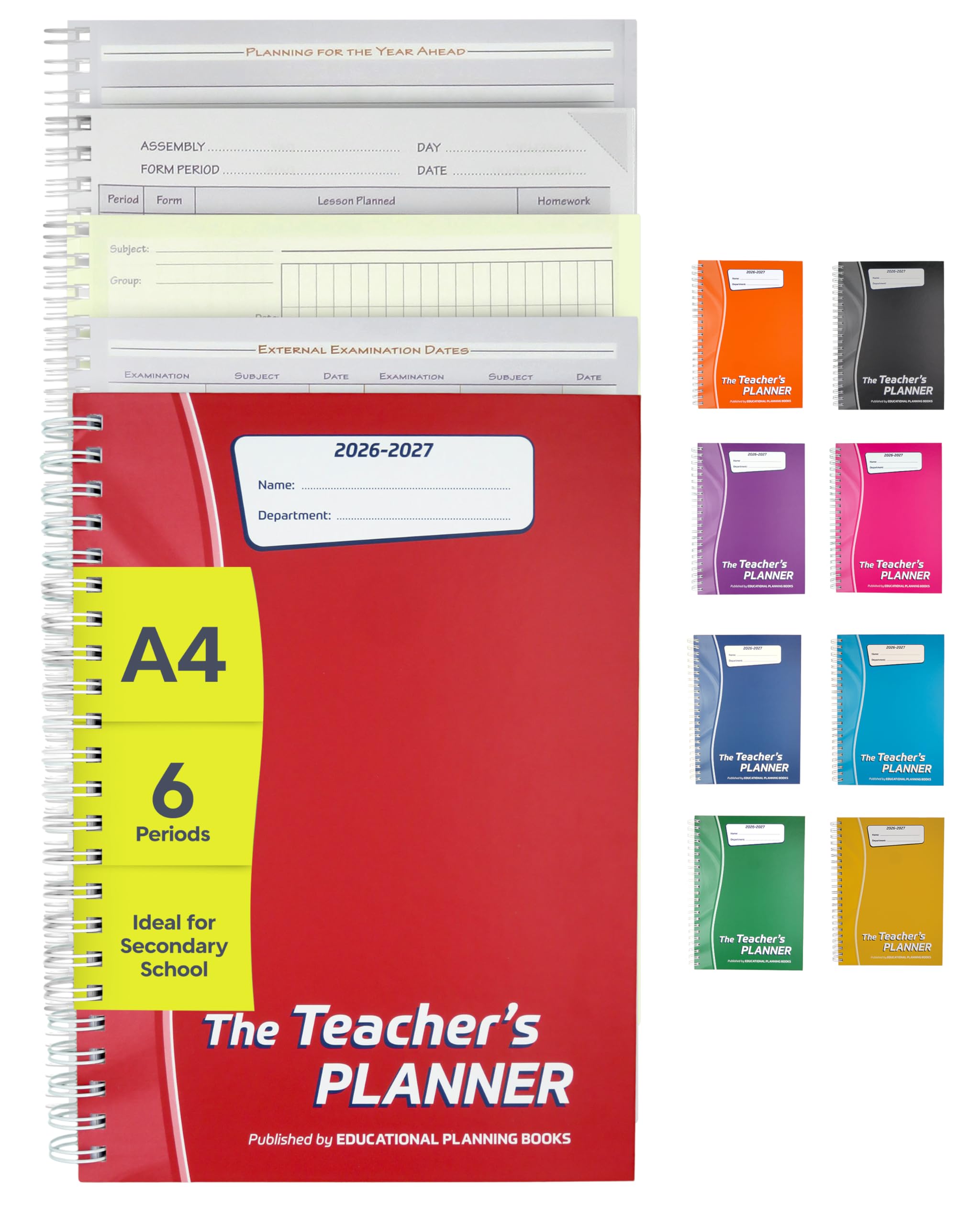 Educational Planning Books - The Teachers Planner 2026-2027 for Secondary School – A4 – Six Period Day – Page-a-Day & Undated, with Dedicated Pages for Year Planning, Exams, Marking and more (TP3-R) — image 1