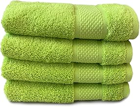 Organic Turkish Cotton Guest Towels Set Of 4, Kitchen Or Bathroom Pack, Size 30cm x 50cm, Soft, Fluffy & Absorbent 600gsm Towel (Lime Green, 4)