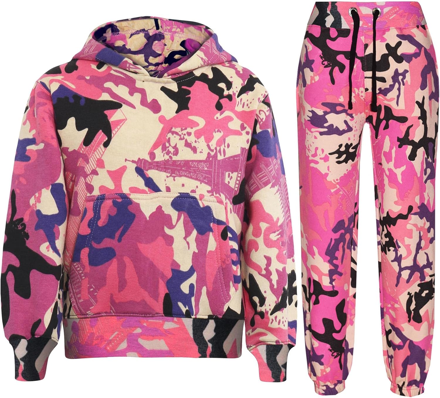Kids Girls Boys Hooded Hoodie Camouflage Baby Pink Tracksuit Jogging Suit Jogger