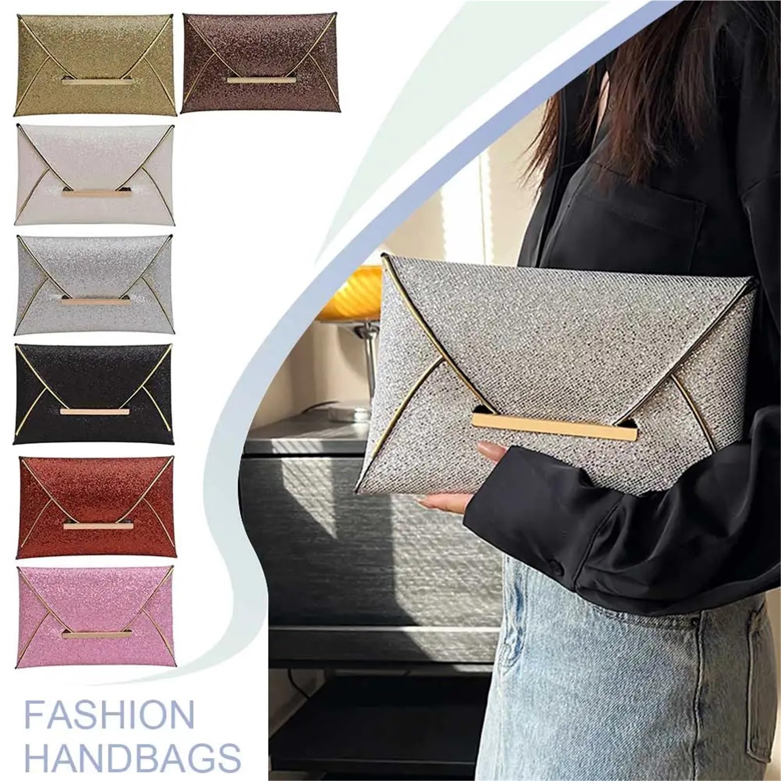 Borsa da donna con glitter sera paillettes tinta unita polso pochette elegante bling Portafoglio esterno femminile Per Donna(Gold)
