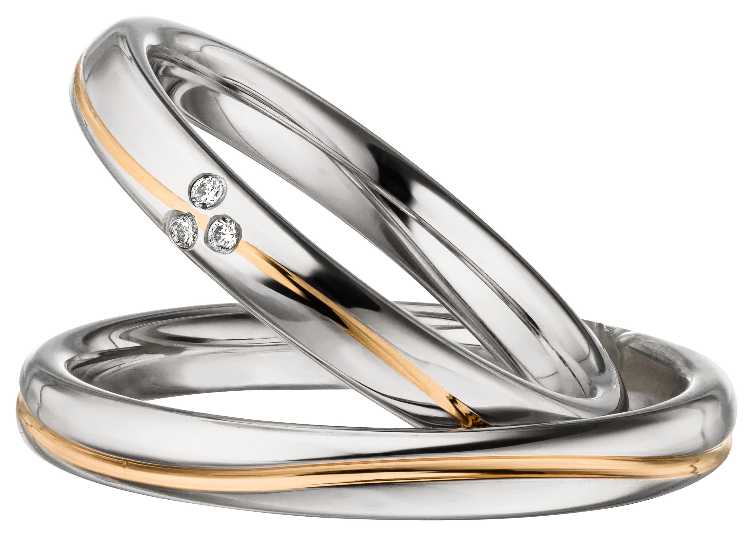 Kolibri Rings Eheringe Rot Vergoldet Verlobungsringe Silber 925 Zirkonia 3 Steine Set - Gratis Gravur und Etui