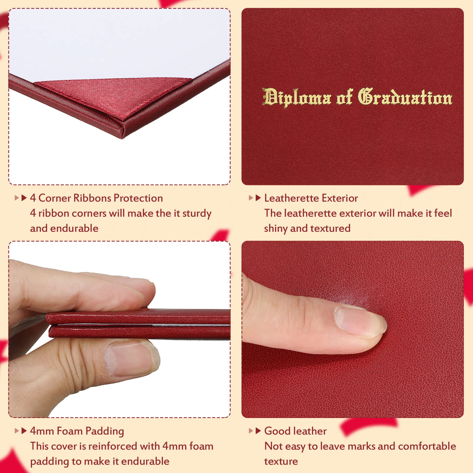 6 Pack Diploma Covers 8.5 X 11 Inch - Leatherette Graduation Certificate Holders, Imprinted 'Diploma Of Graduation' (Wine Red)