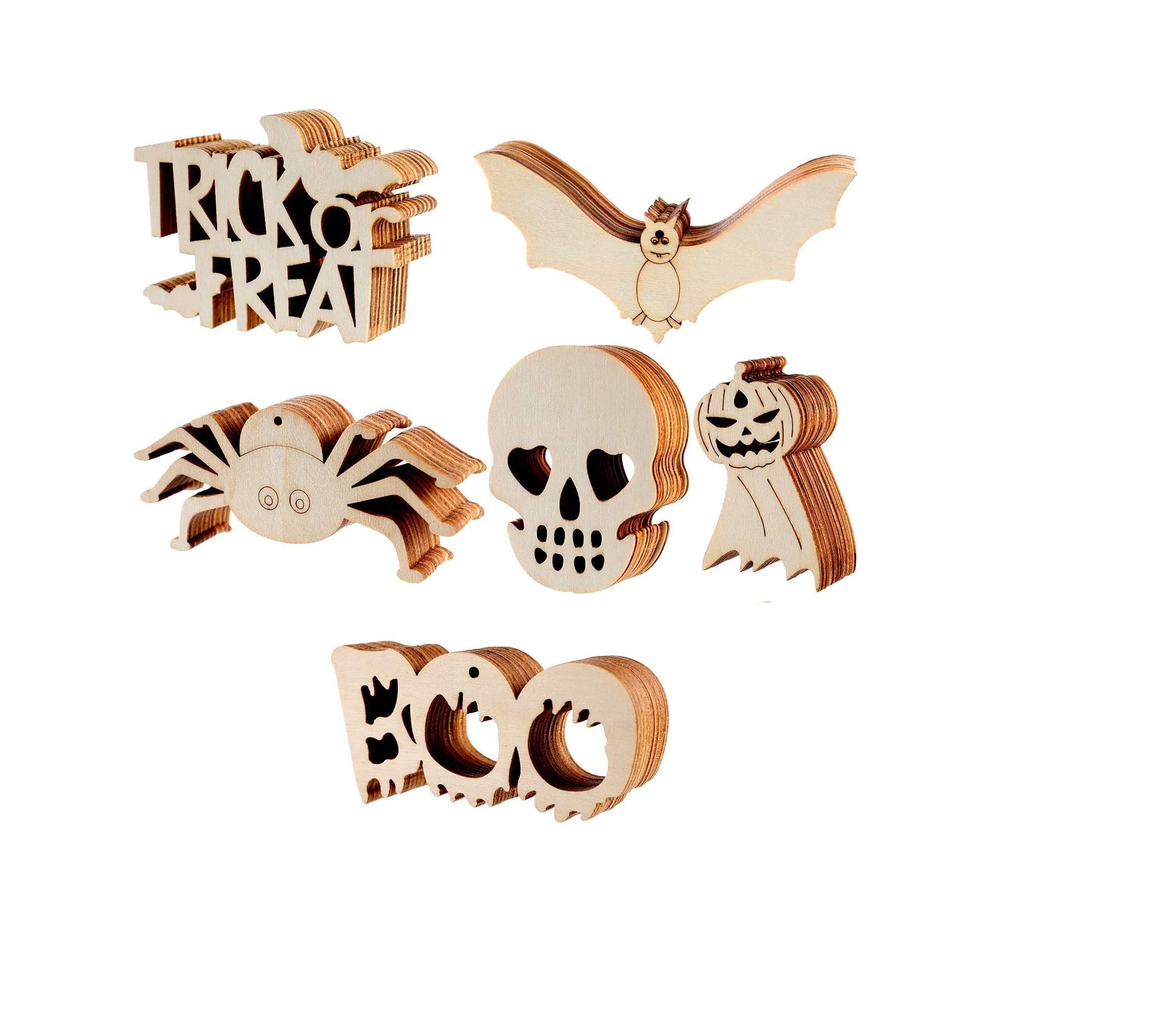 Sticker Hub Paintable Halloween Theme Wooden Laser Cut for Decoration DIY Prodcuts for Kids, Parties, Art and Craft Pack of 24_WCO100 WCO100