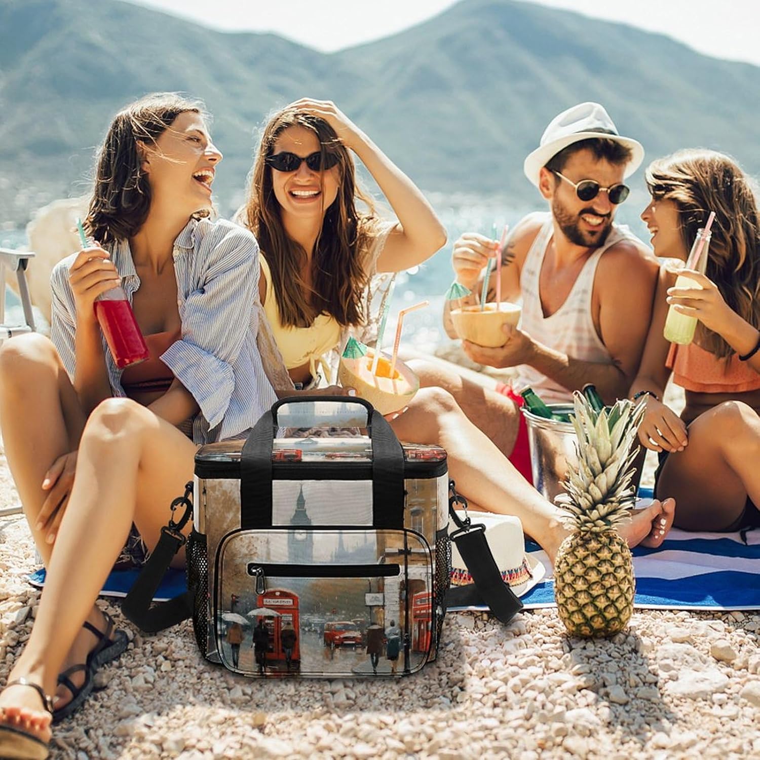 London Impression Cooler Bags Portable Soft Cooler Bag Lightweight Ice Chest Insulated Lunch Bags Camping Cooler Bag Cooler Lunch Tote Coolers for Picnic Travel Beach