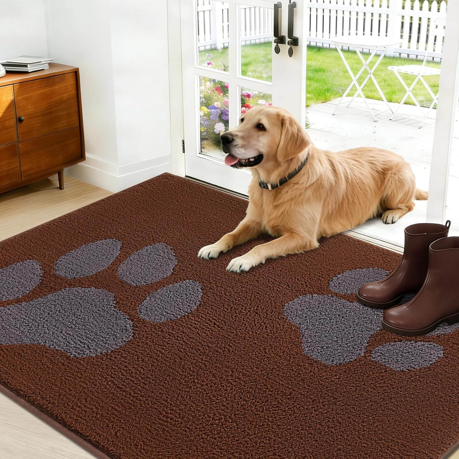 FONEYI Indoor Door Mat, 32"x48" Dog Mats for Muddy Paws, Rubber Backing Non Slip Super Absorbent Washable Entryway Rug, Low-Profile Front Back Door Mats, Inside Floor Doormats for Entryway, Brown