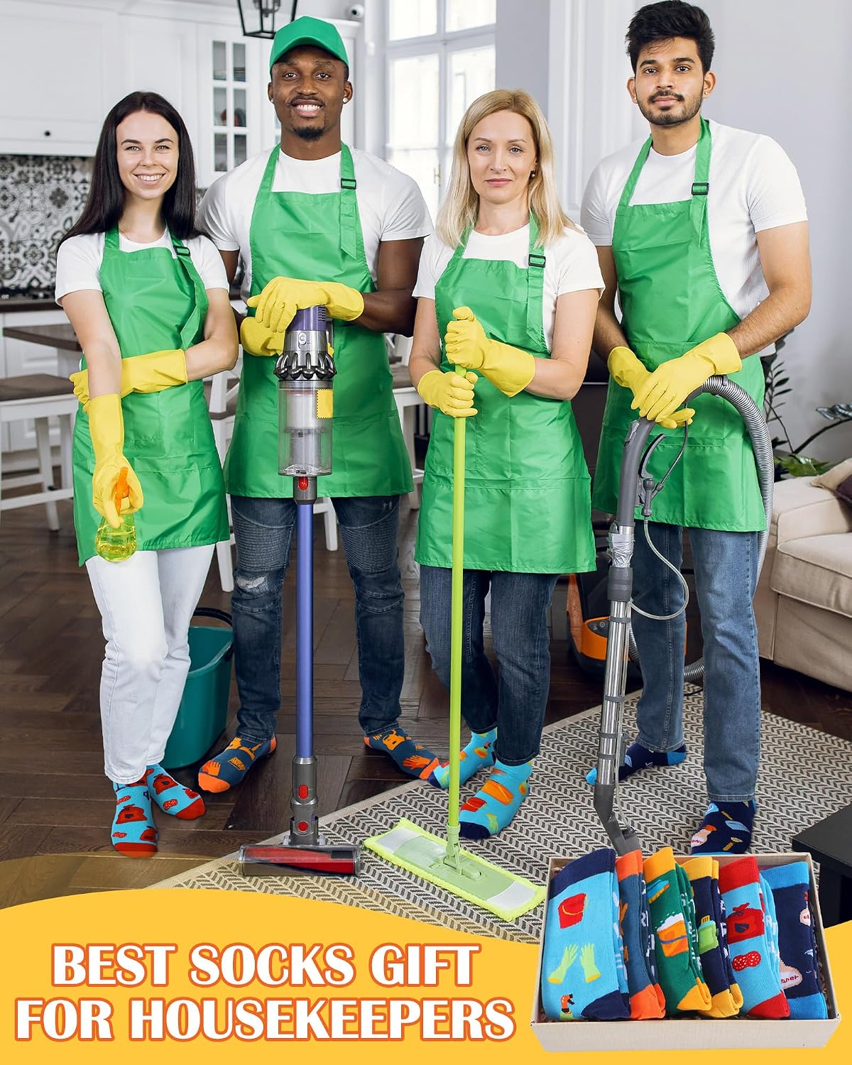 12 Pairs Novelty Housekeeper Crew Socks Housekeeping Spring Cleaning Socks Thank You Appreciation Gift for Mothers Day Gifts for Women Hotel Cleaning Staff