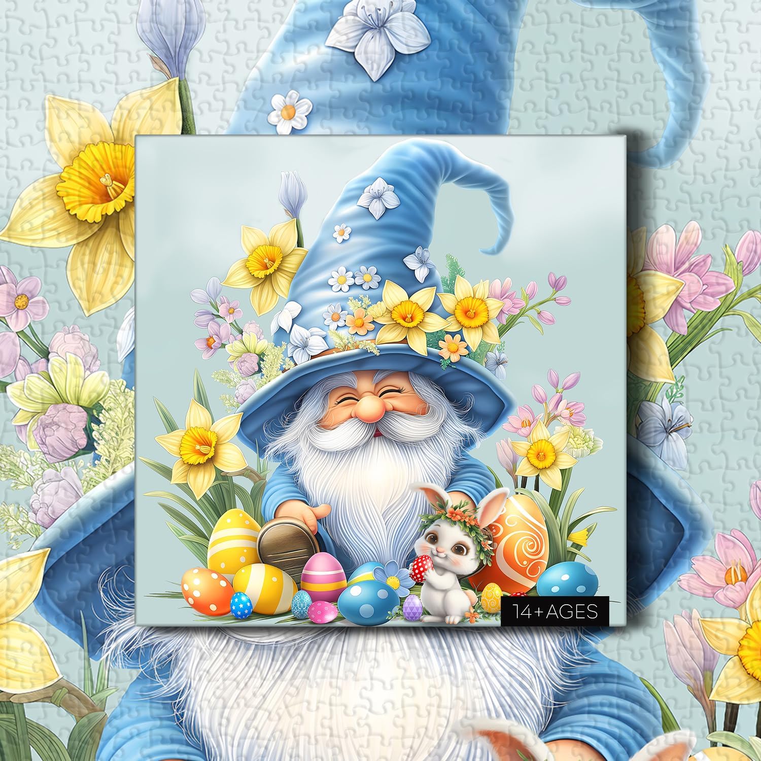 Easter Gnome Puzzles for Adults 1000 Pieces, Cute Rabbit Flower Jigsaw Puzzles, Spring Garden Easter Eggs Puzzle as Home Decor