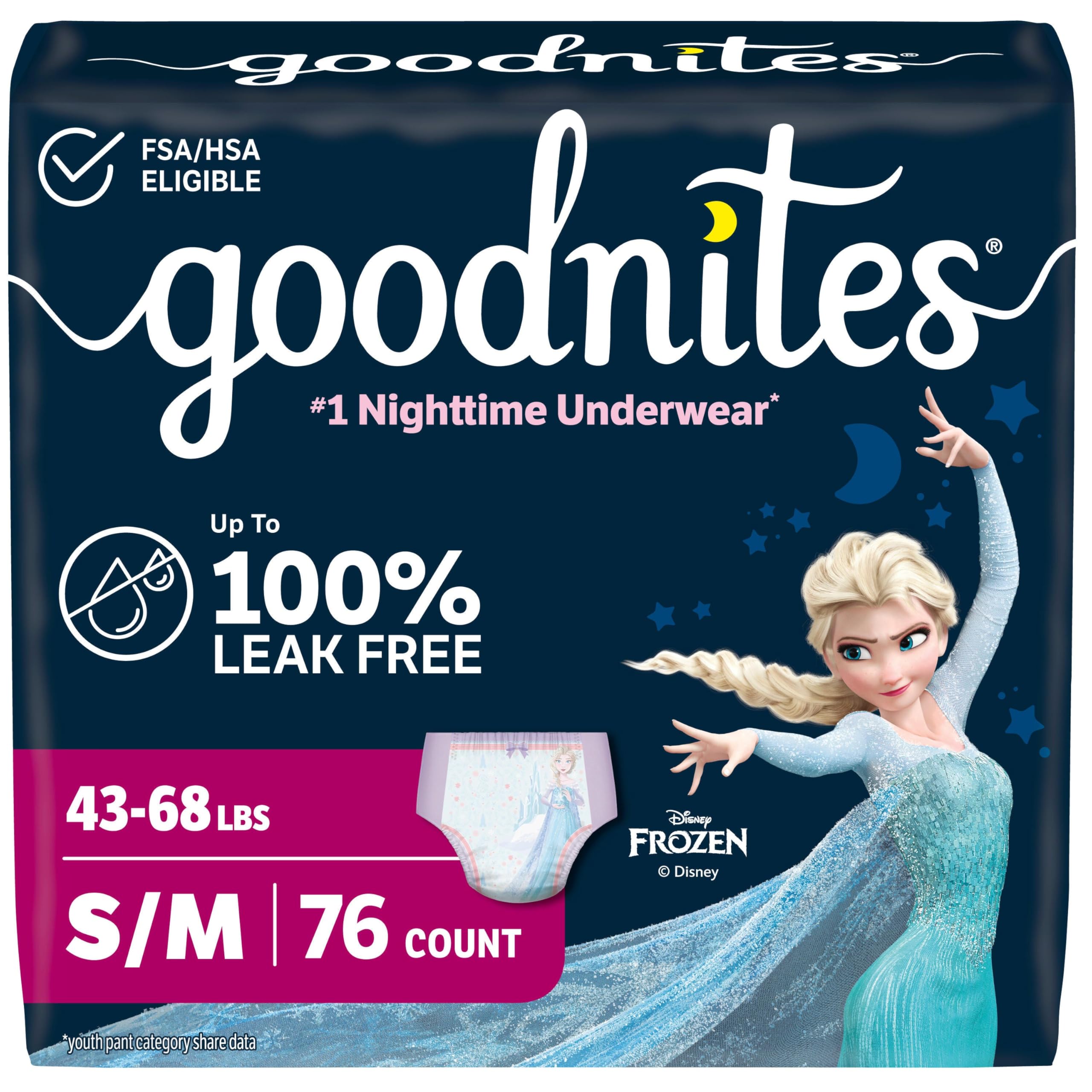 GoodNites Girls Nighttime Underwear, Size S/M, 76 Ct, 2 Packs of 38