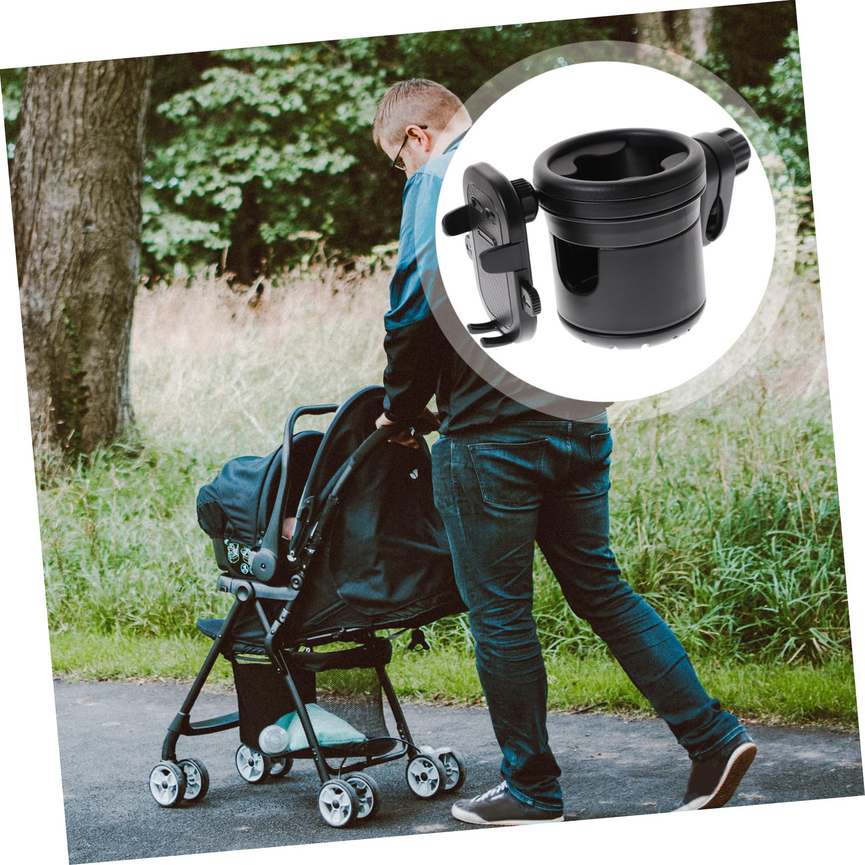 Portabicchieri per Passeggino Nero in Plastico e Metallo | Bicicletta e Scooter, Adatto a Bottiglia D'acqua e Tazza Caffè, Fissaggio Stabile Anti-caduta