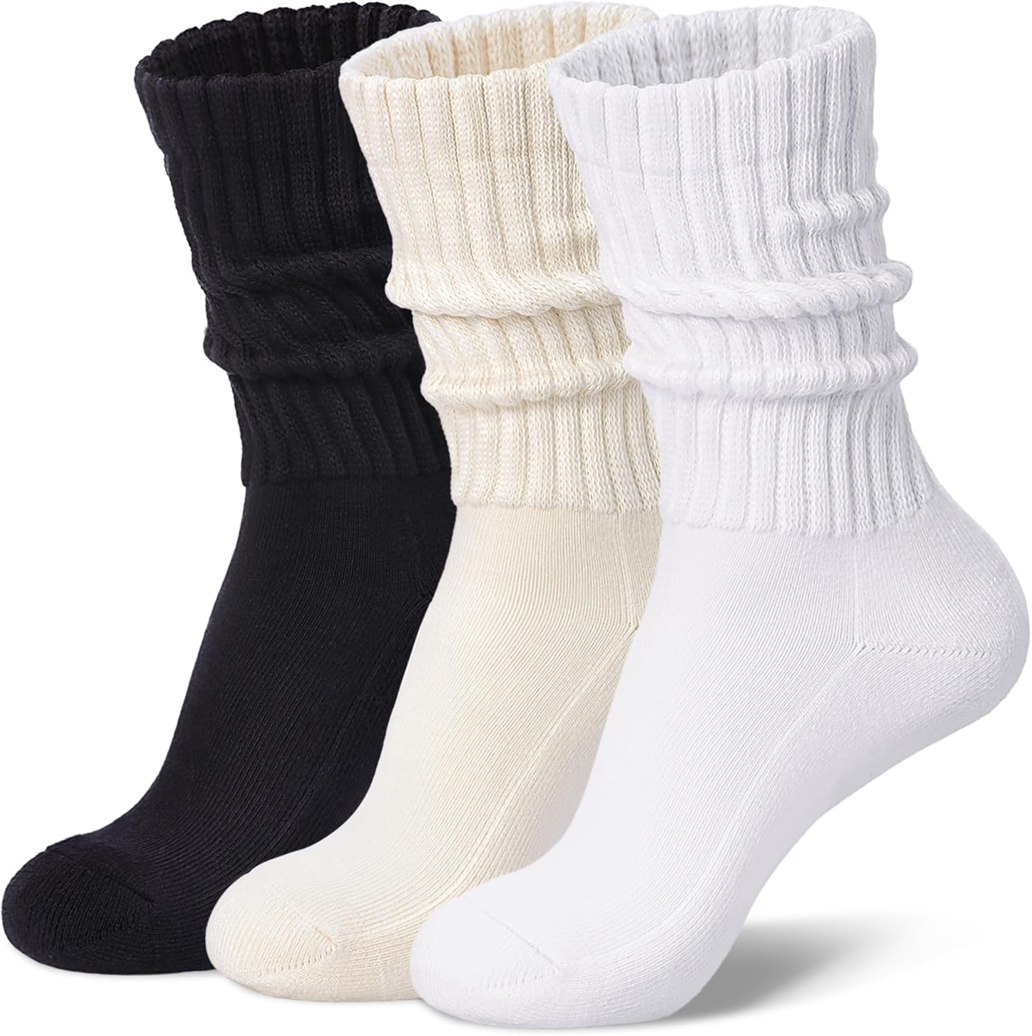 Womens Slouch Crew Socks Cozy Cotton Retro Ribbed Calf Scrunch Boot Socks for Casua...