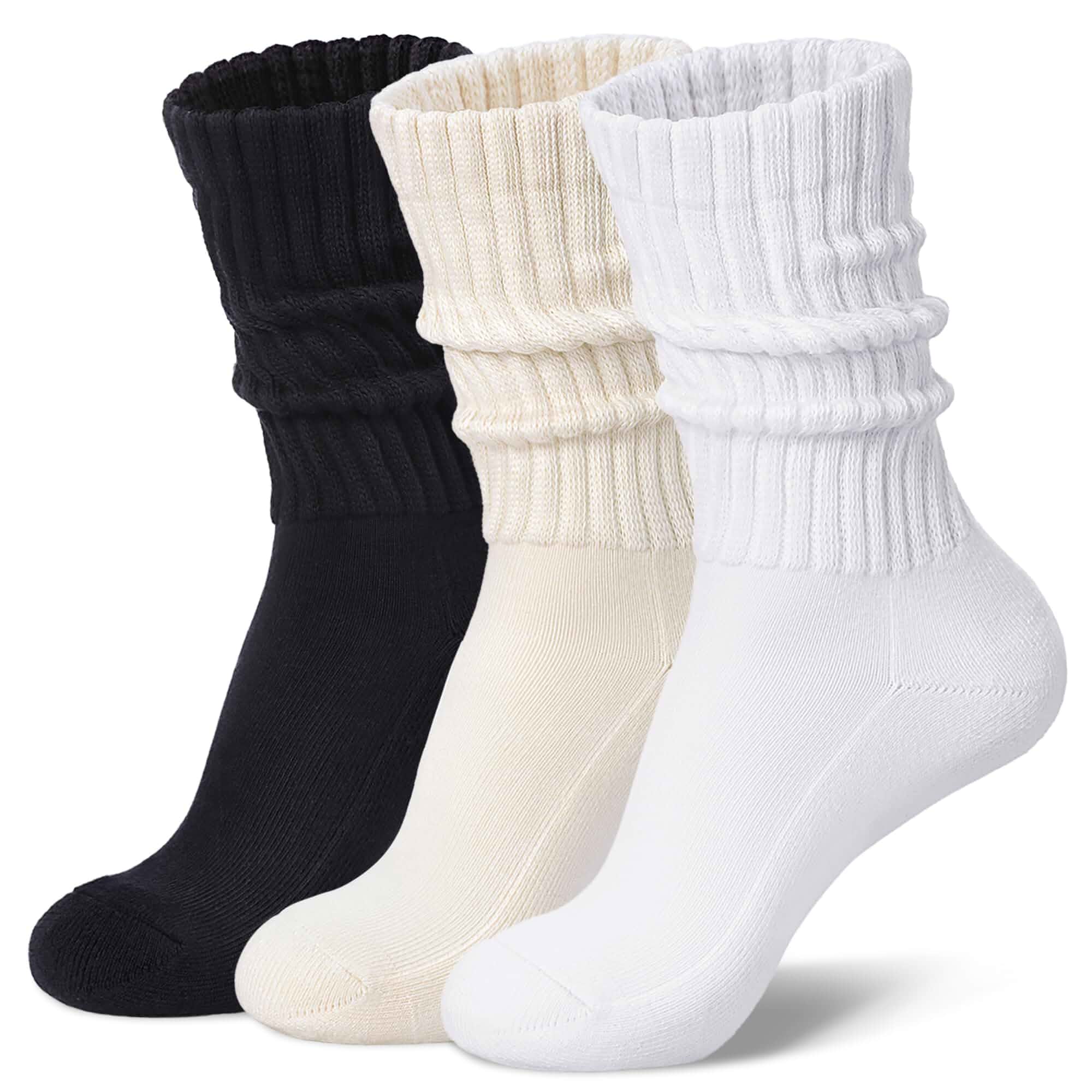 Toetally Womens Slouch Crew Socks Cozy Cotton Retro Ribbed Calf Scrunch Boot Socks for Casual Athletic 3 Pairs