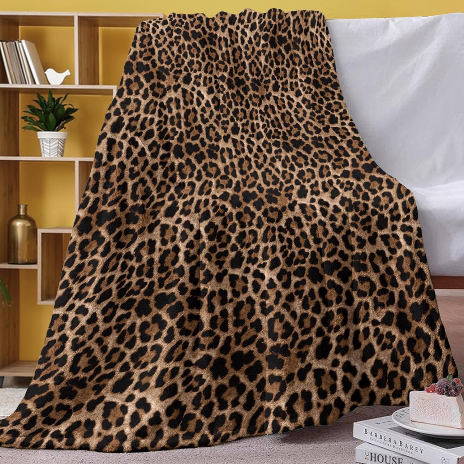 Leopard Print Flannel Throw Blanket, Classic Cheetah Print Throw for All Season Decor, Birthday Gifts for Adults Men Women, Soft Blankets for Bedding Sofa 50" x 60" - Image 5