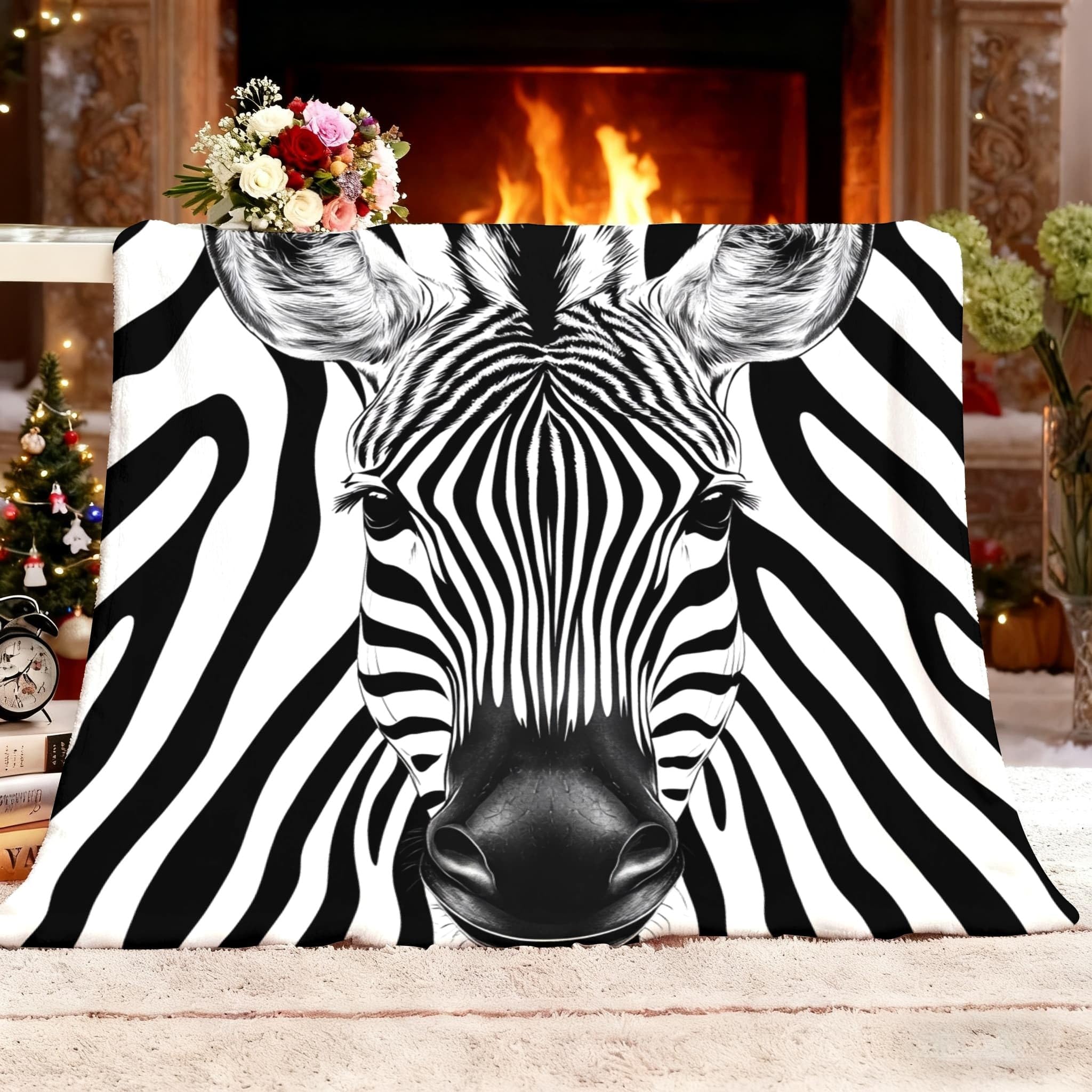 Koc termiczny XXL 180 x 220 cm Abstrakcyjne Zwierzę Zebra Paski Polar Flanelowy Super Miękki I Miękki Czarno-biały Koc Polarowy do Sofy TV i łóżka Home Decor