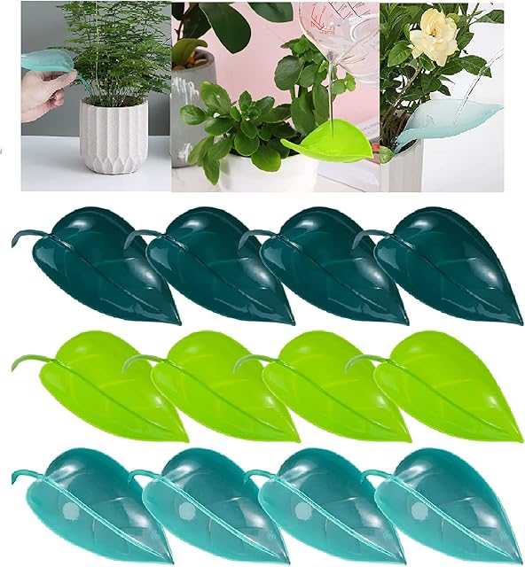 12 Pcs Leaflow Plant Pot Watering Funnel,Plant Leaflow Watering Devices Leaf Shape Watering Spikes Funnels Irrigation Watering Drip Devices Waterer for Indoor&Outdoor Plants(Blue,Dark Blue,Green)