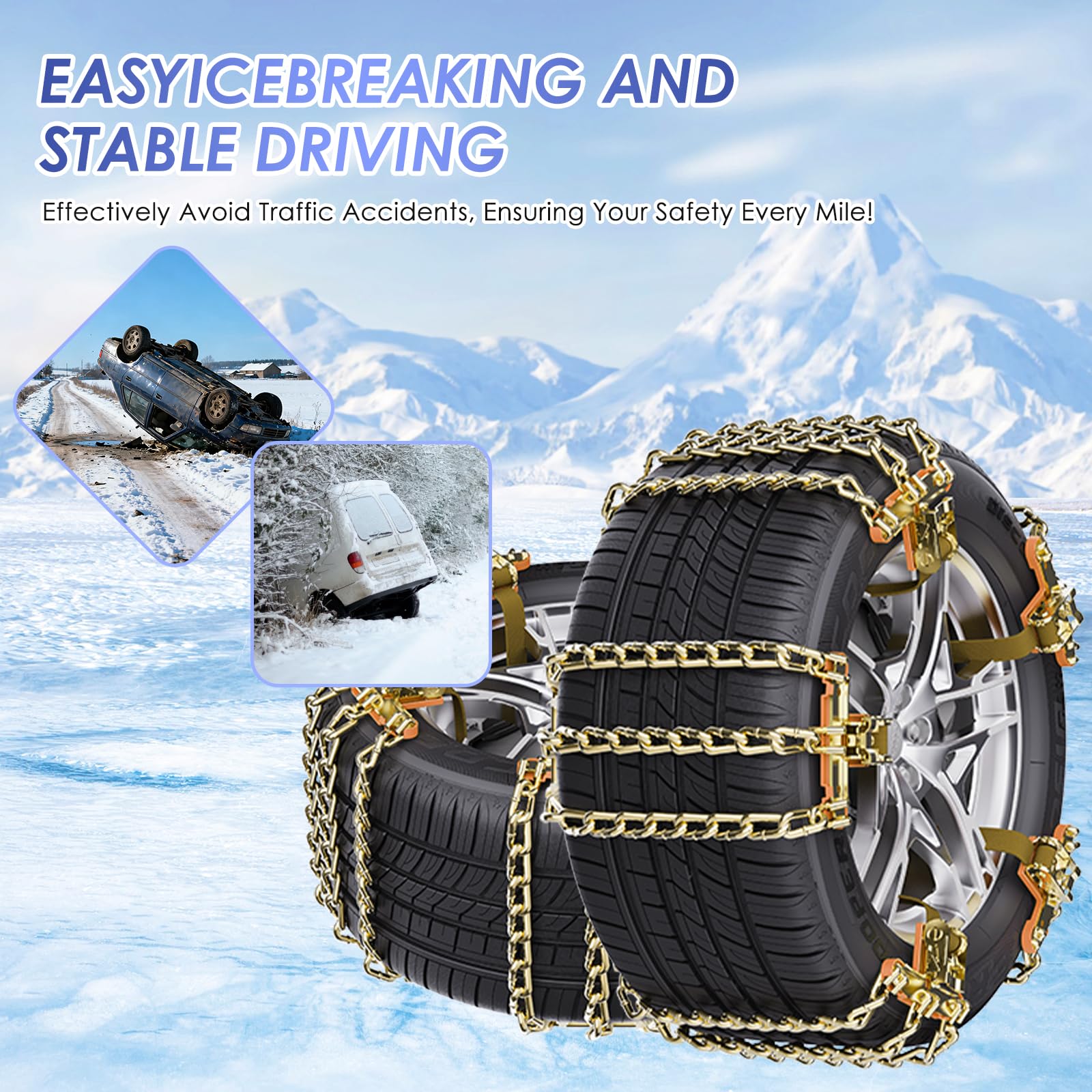 Ninonly Cadenas Coche 6Piezas Cadenas Nieve Universales Emergencia Antideslizantes para Vehículos Coches Furgonetas SUV Ancho 195-265 mm Para Barro, Arena, Nieve, Hielo