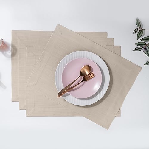 Miniatura 8 de D'Moksha - Juego de 4 manteles individuales de otoño de 14 x 19 pulgadas, color naranja para Acción de Gracias, Navidad, fiestas, tela reciclada con