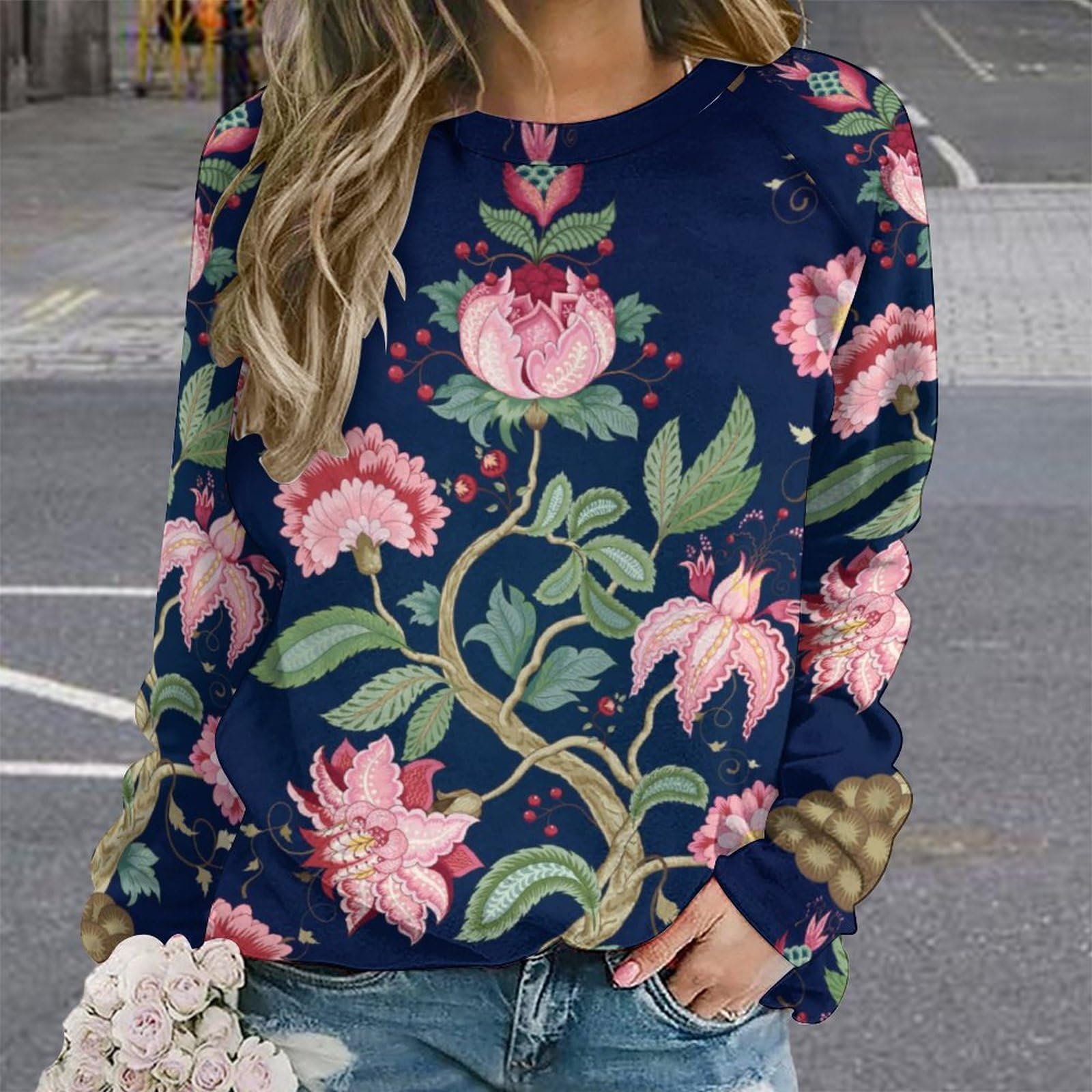 William Morris Women's Sweatshirt Long Sleeve Round Neck Pullover Hoodies Tops Casual Sweaters M