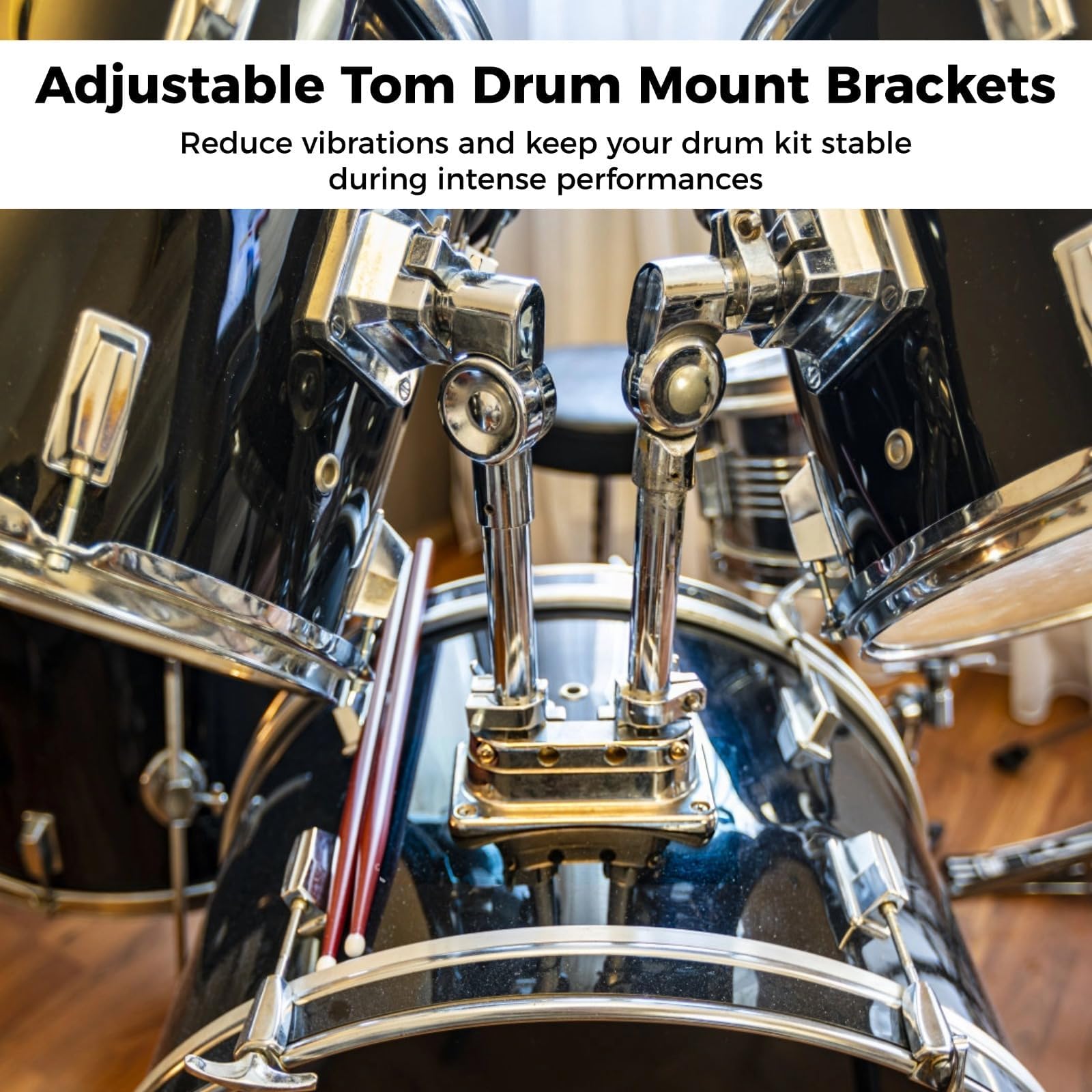 2 Pcs Tom Mounting Holders, Adjustable Drum Brackets, Metal Tom Stand with Sturdy Support for Percussion