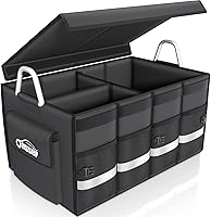 Oasser Large Waterproof Collapsible Trunk Organizer 65L - Hard Lid, Aluminum Handle, Reflective Strip, Black