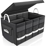 Oasser Trunk Organizer Cargo Organizer Trunk Storage Waterproof Collapsible Durable Multi Compartments with Foldable Cover Aluminium Alloy Handle Reflective Strip &lpar;Large&comma; Black&rpar;