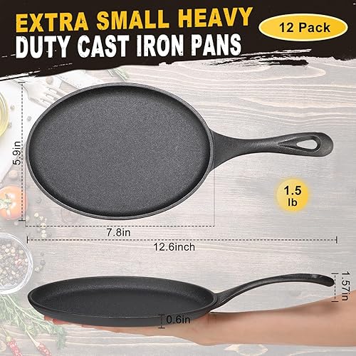 Miniatura 2 de Mifoci Paquete de 12 platos de hierro fundido, mini sartén de 7.8 x 5.9 pulgadas, placa de hierro fundido negro, plato de hierro fundido