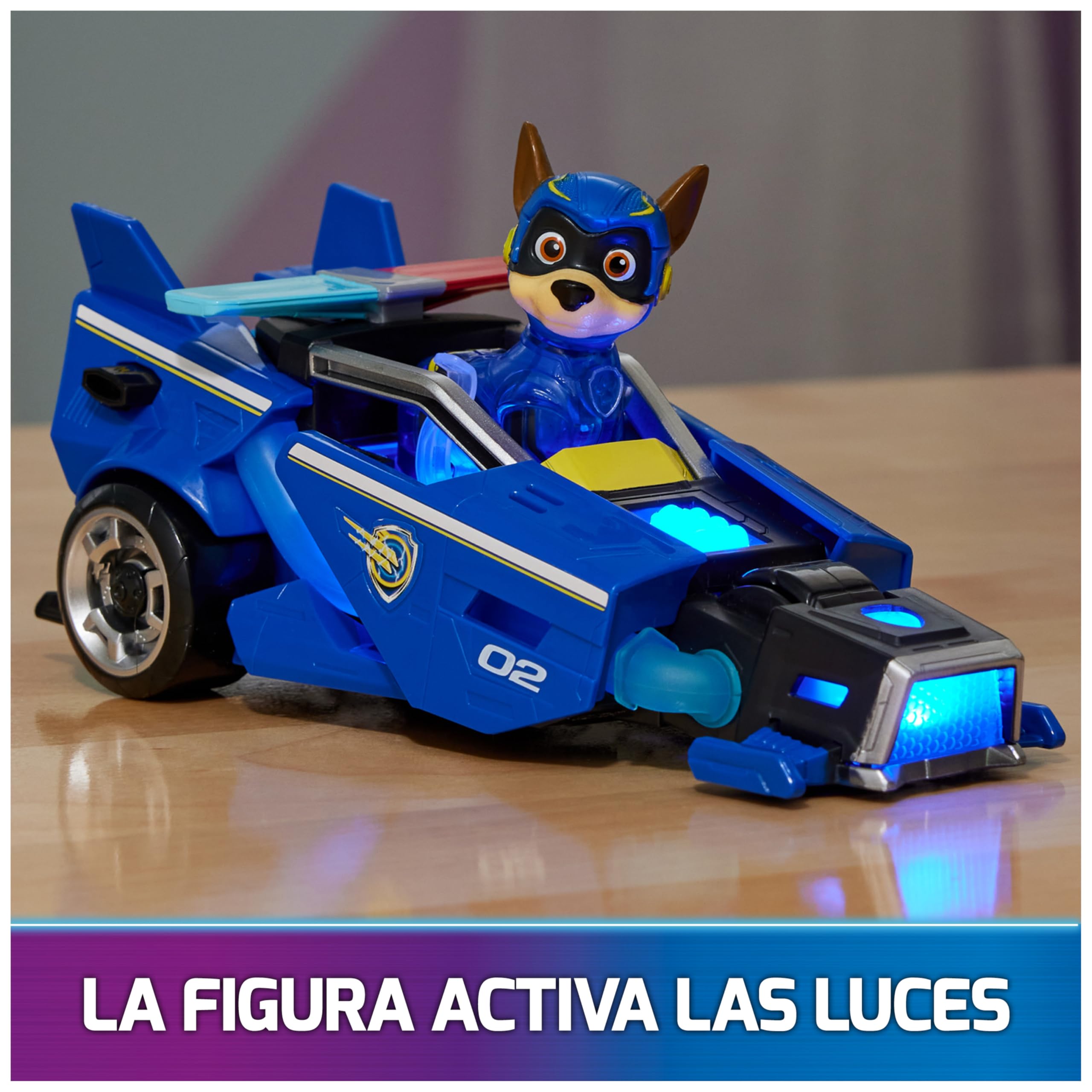 Paw Patrol Patrulla Canina - Figura Chase Y Coche DE Juguete con Luces Y Sonidos DE LA SUPERPELíCULA - 6067507 - Patrulla Canina Juguetes - Juguetes Niños 3 Años + - Regalo Niño 3 Años +