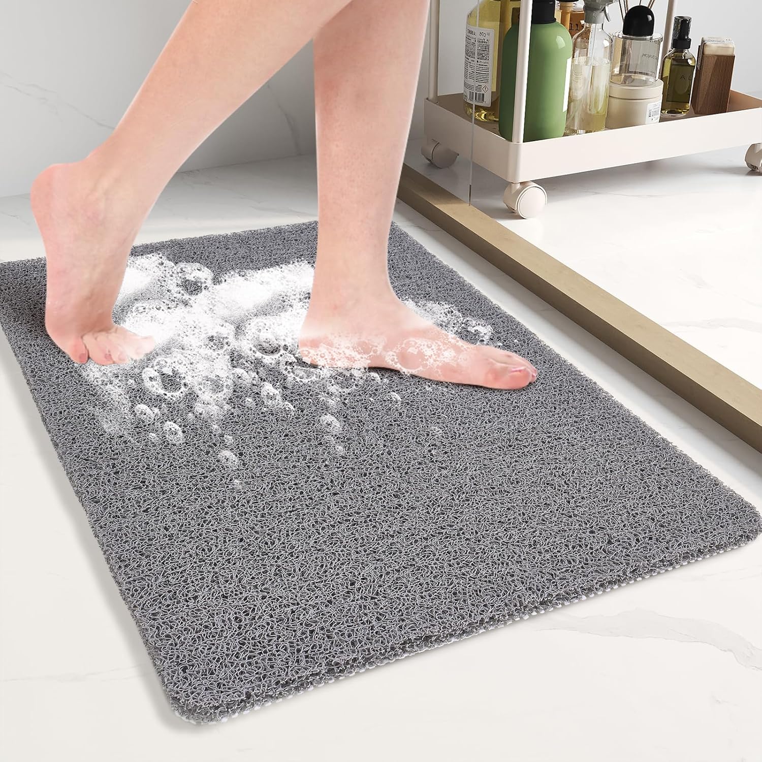 Non Slip Shower Mats for Inside Shower, 16×24 Inch, Anti-Slip Bathtub Mats for Bathroom, Foot Scrubber Loofah Bath Mats for Shower, Quick Drying Shower Stall Mats for Wet Areas (Grey)