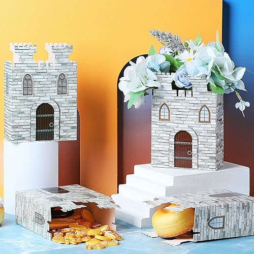 Miniatura 4 de 20 cajas de recuerdos de castillo, decoración de fiesta temática de caballero medieval para mesa, cajas de fiesta de castillo, decoraciones de