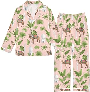 Pajamas Set Silky Satin Pajamas Soft Sleepwear 2 Piece Pjs Button Down