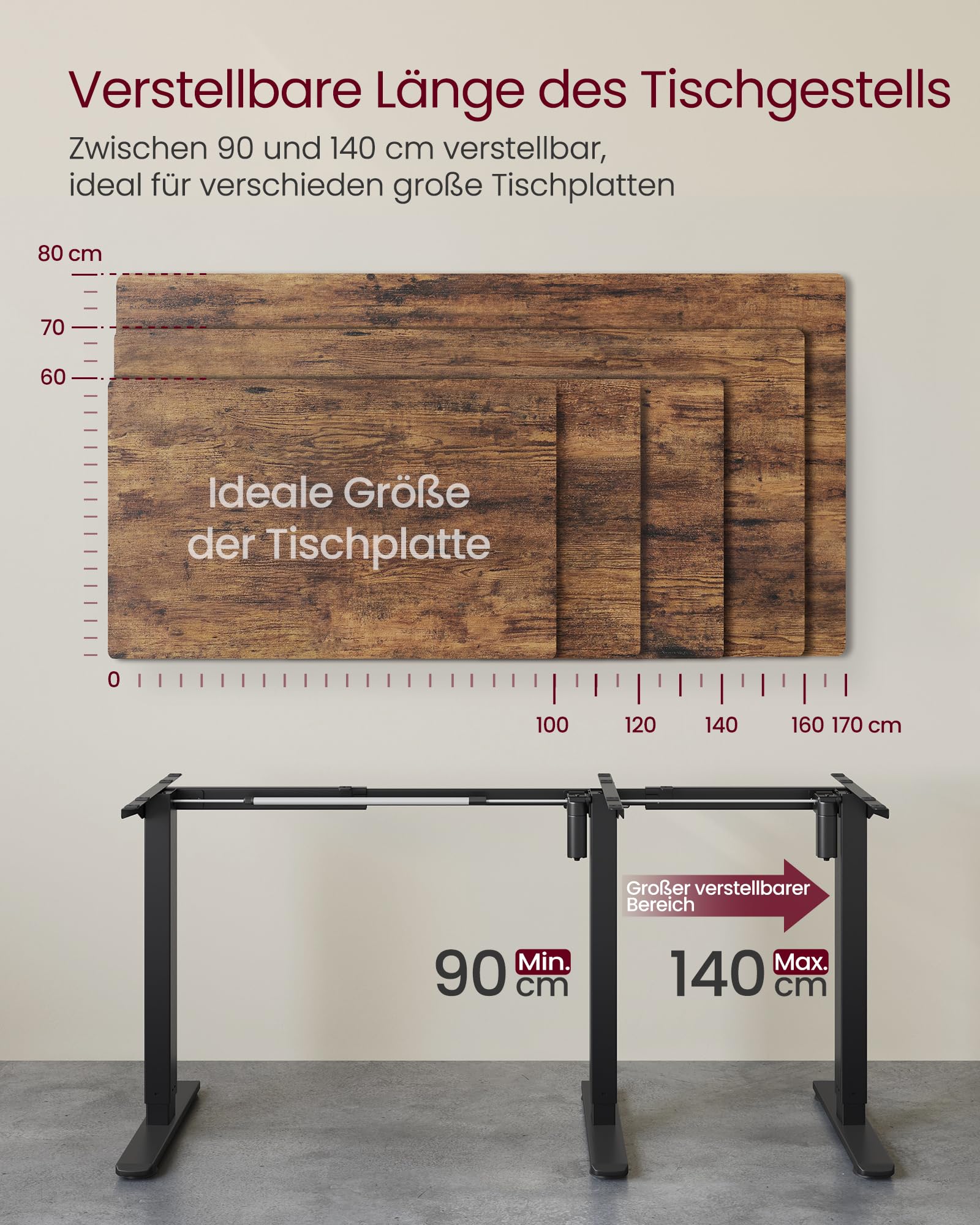 VASAGLE Höhenverstellbarer Schreibtisch elektrisch Tischgestell Stahl tintenschwarz LSD021B01V2
