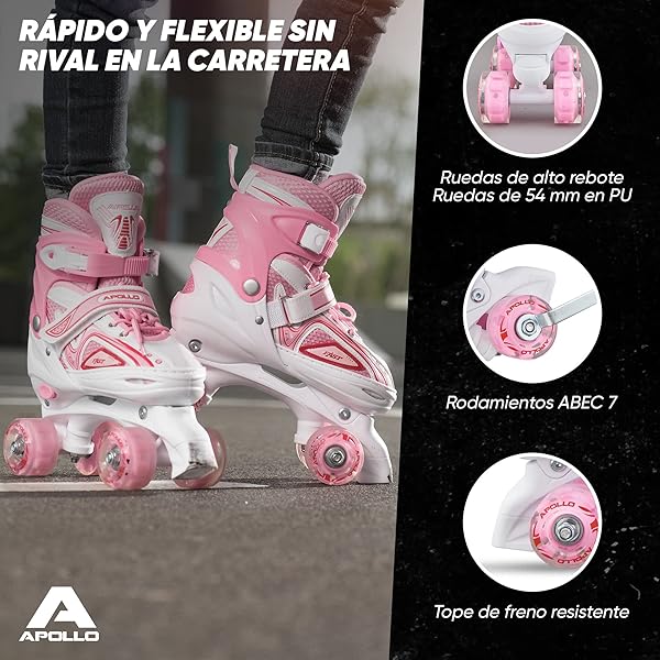 Apollo Patines 4 Ruedas Super Quad X Pro – Patines Quad para Niños y Adolescentes - Patines de Ruedas LED – Cómodos Patines Niña o Niño, Ideales para Principiantes - 5