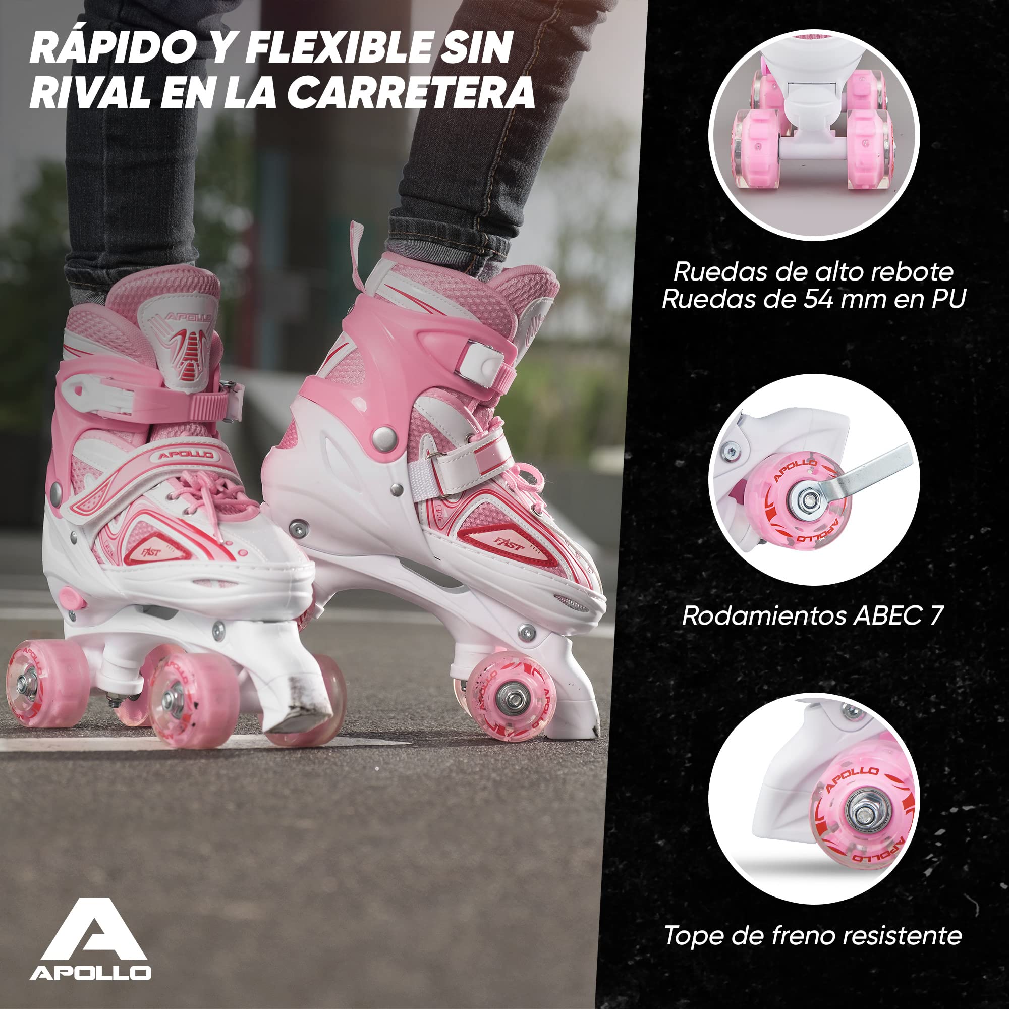 Apollo Patines 4 Ruedas Super Quad X Pro – Patines Quad para Niños y Adolescentes - Patines de Ruedas LED – Cómodos Patines Niña o Niño, Ideales para Principiantes — view 5