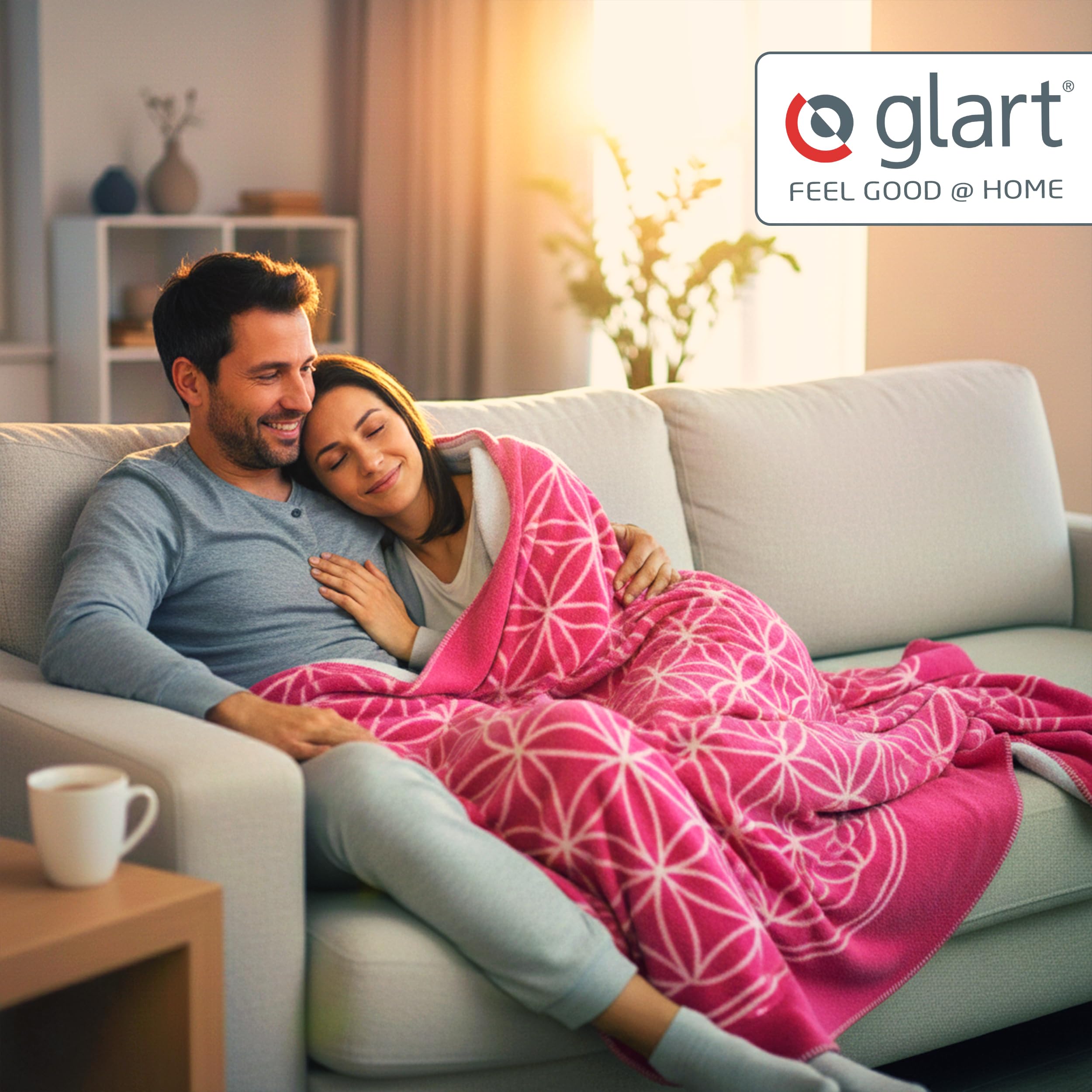Glart J2BP coperta morbida Fiore della Vita rosa per divano | coperta morbida e plaid per divano, design Fiore della Vita in rosa, in misto cotone-acrilico