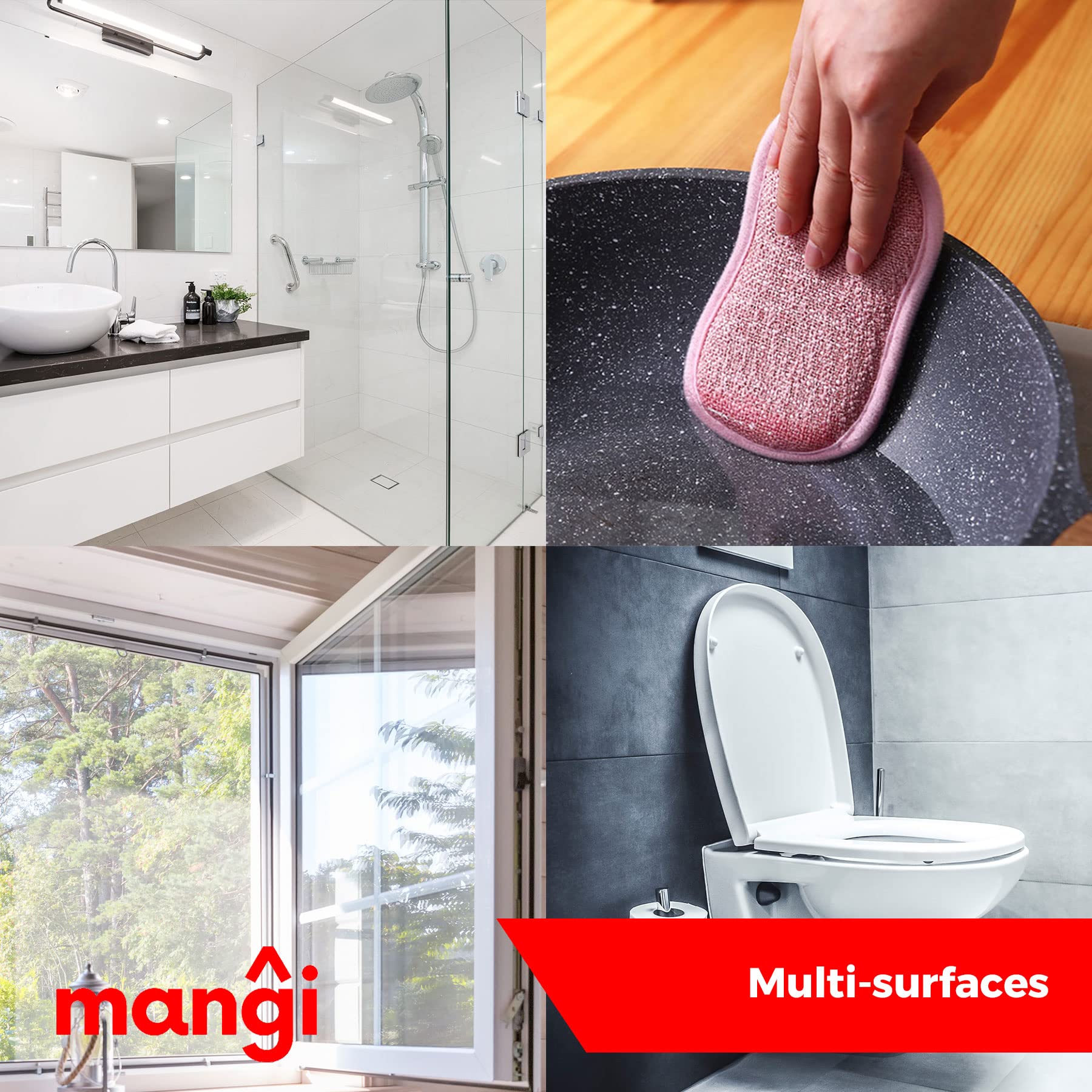 Mangi – Set Di 4 Spugne Lavabili In Microfibra – 2 Grigie E 2 Rosa – Lavabili In Lavastoviglie E Lavatrice - 3